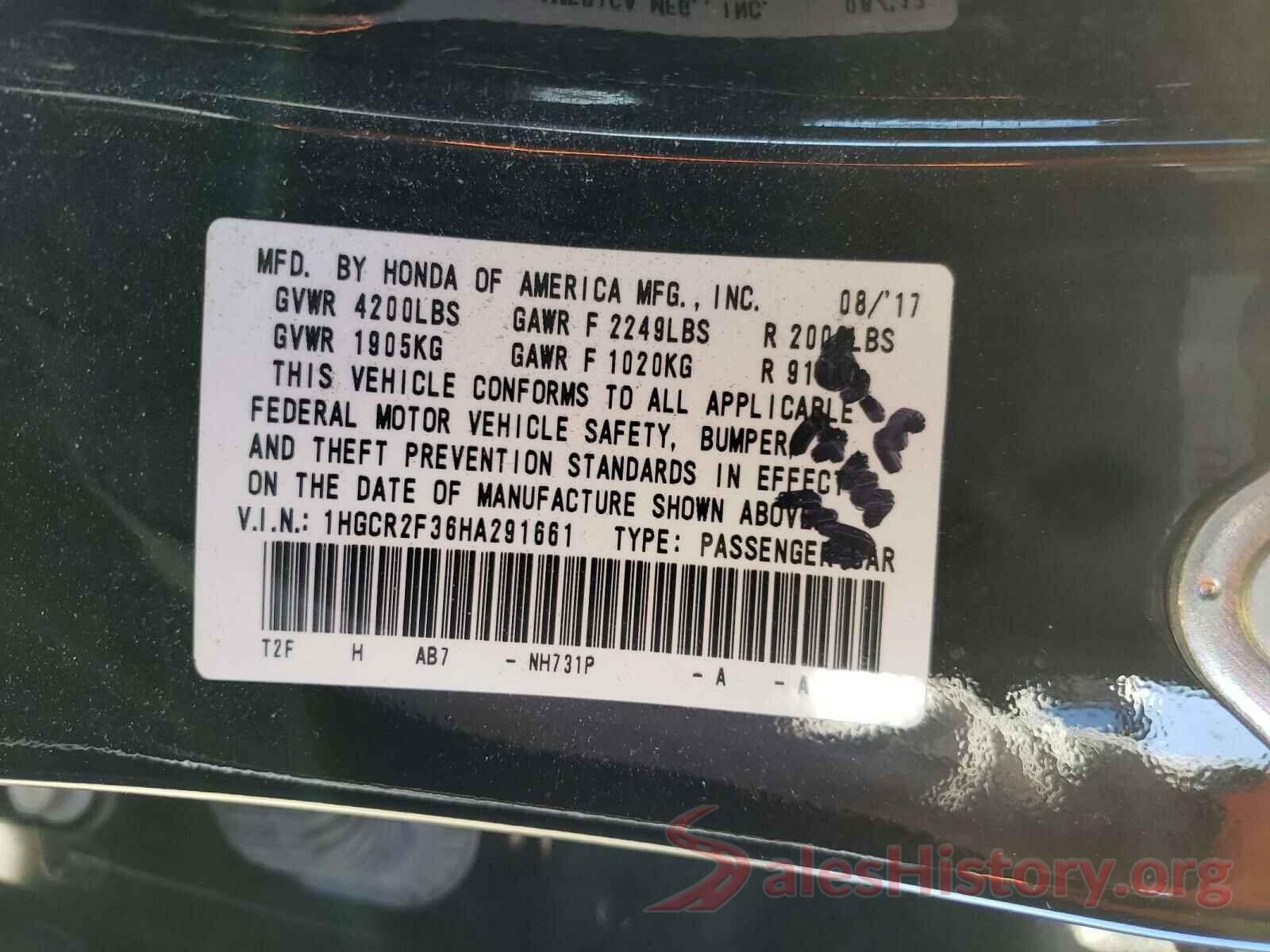 1HGCR2F36HA291661 2017 HONDA ACCORD