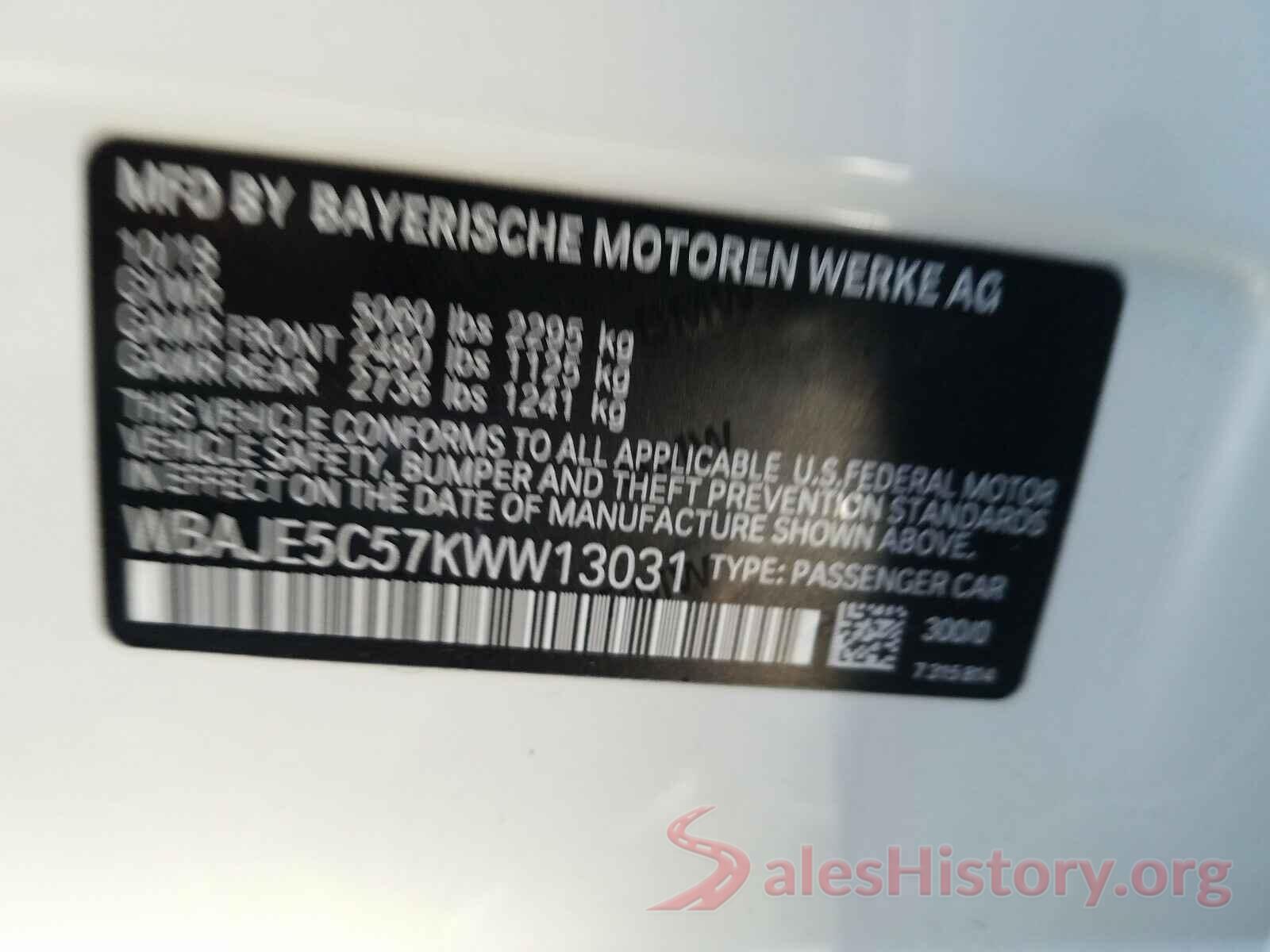 WBAJE5C57KWW13031 2019 BMW 5 SERIES