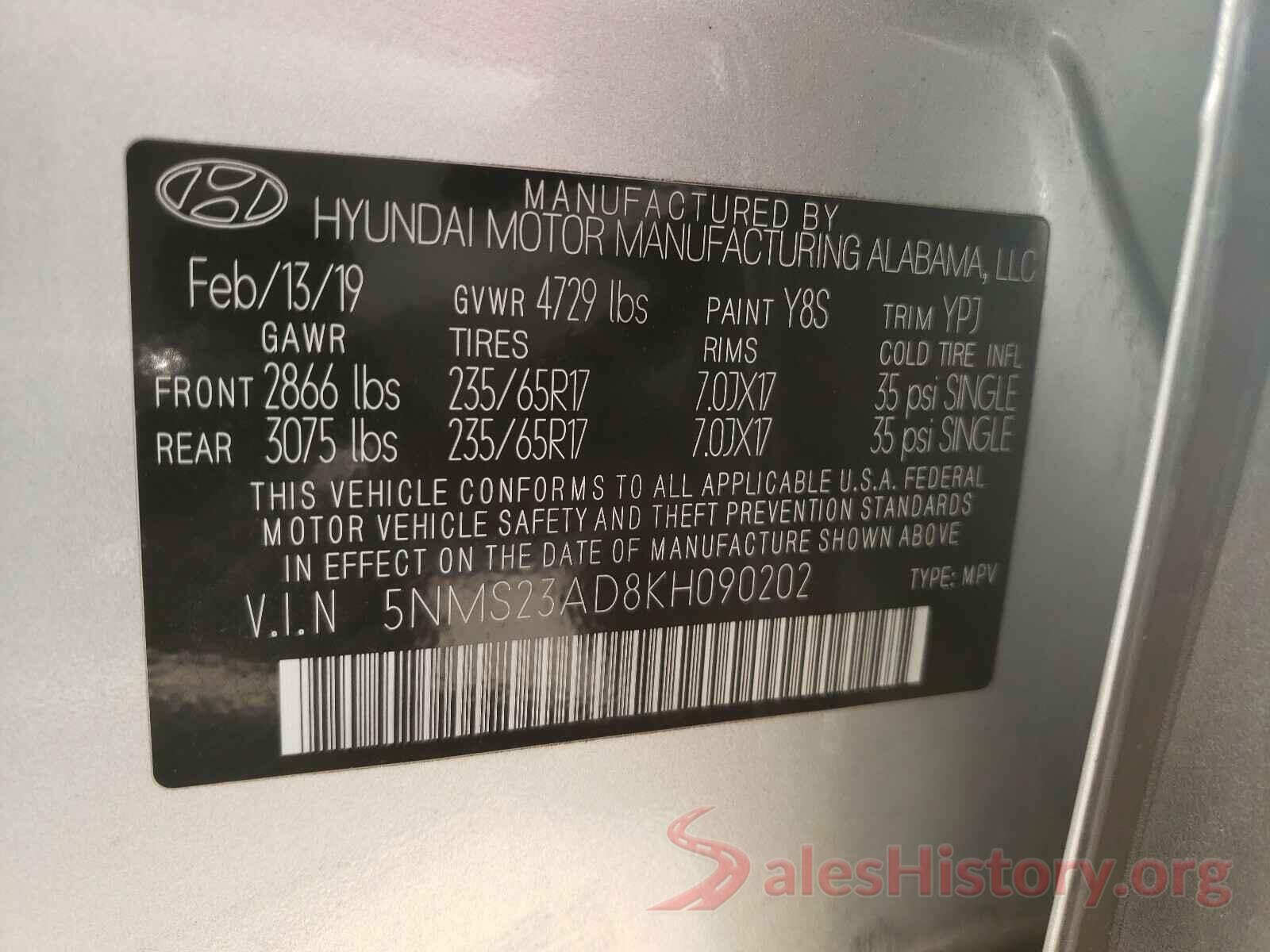 5NMS23AD8KH090202 2019 HYUNDAI SANTA FE