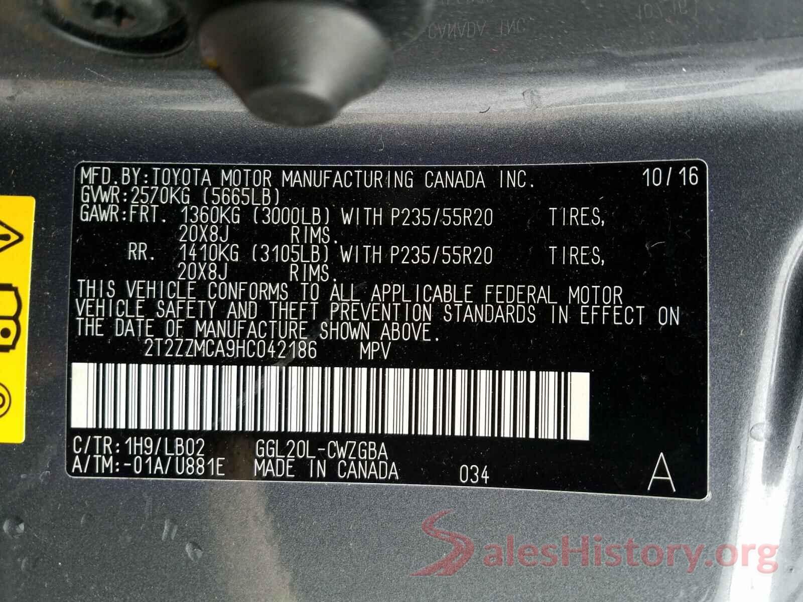 2T2ZZMCA9HC042186 2017 LEXUS RX350