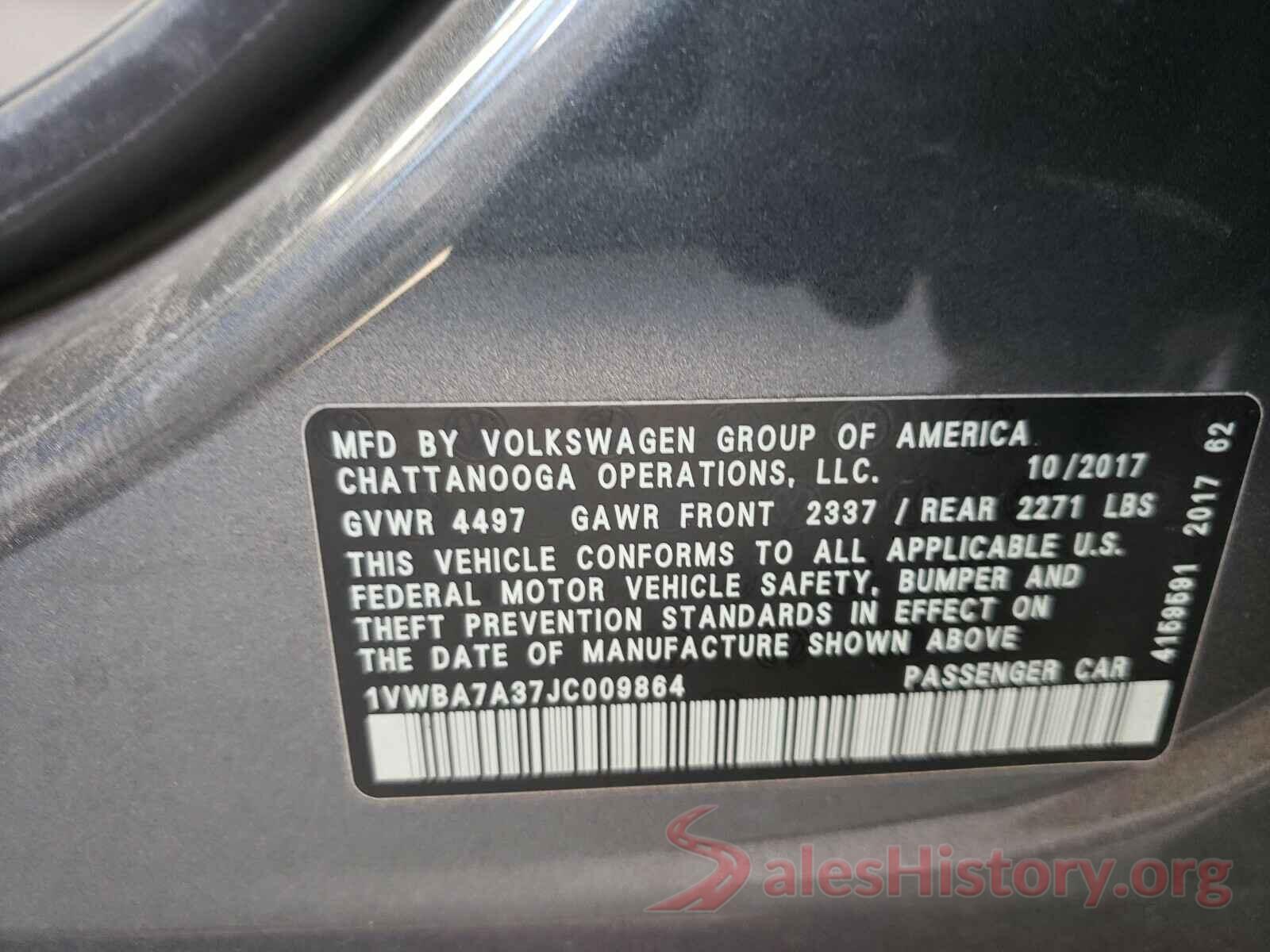 1VWBA7A37JC009864 2018 VOLKSWAGEN PASSAT