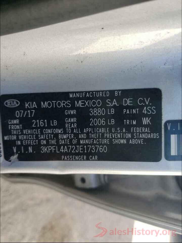 3KPFL4A72JE173760 2018 KIA FORTE