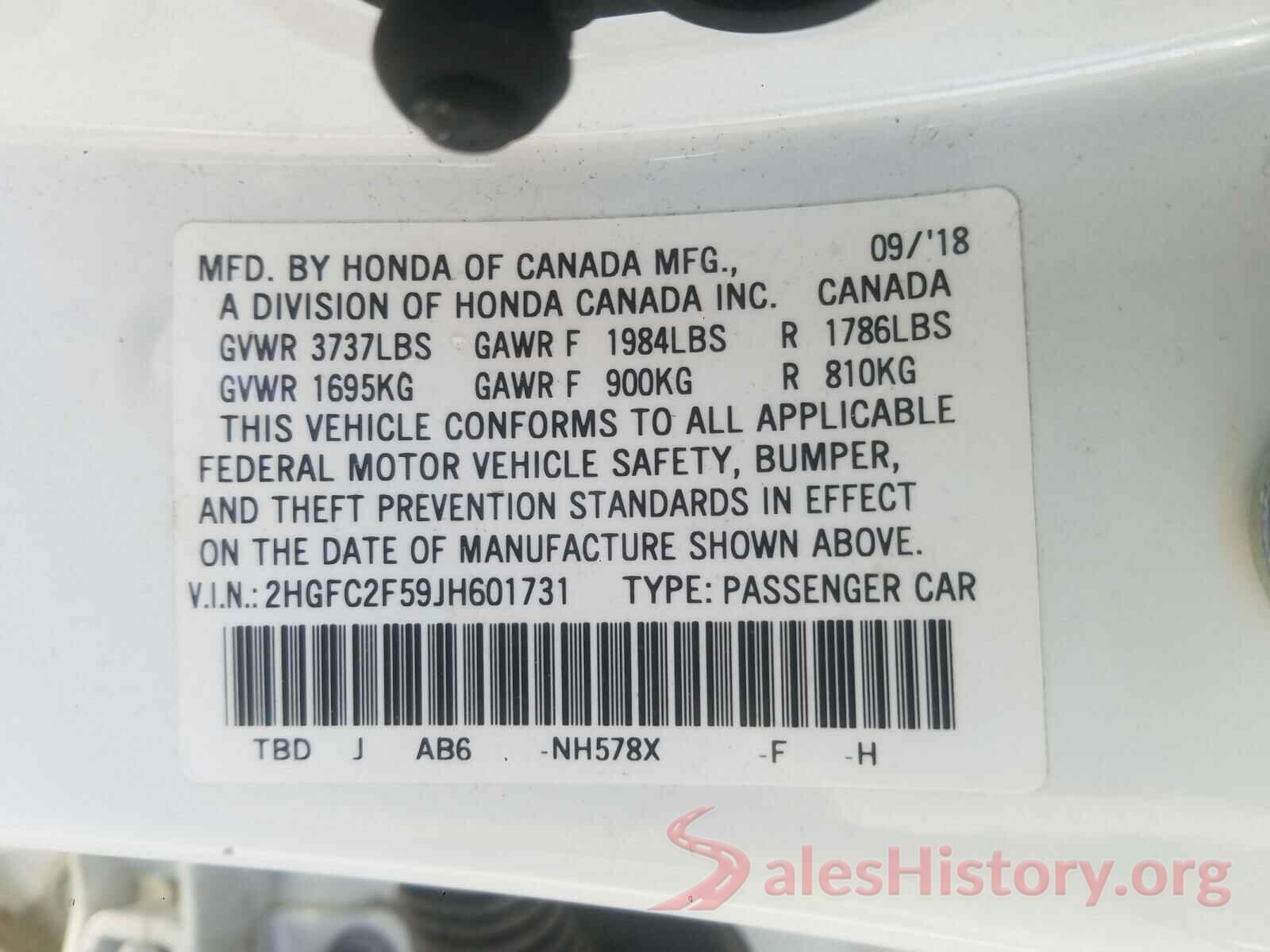 2HGFC2F59JH601731 2018 HONDA CIVIC