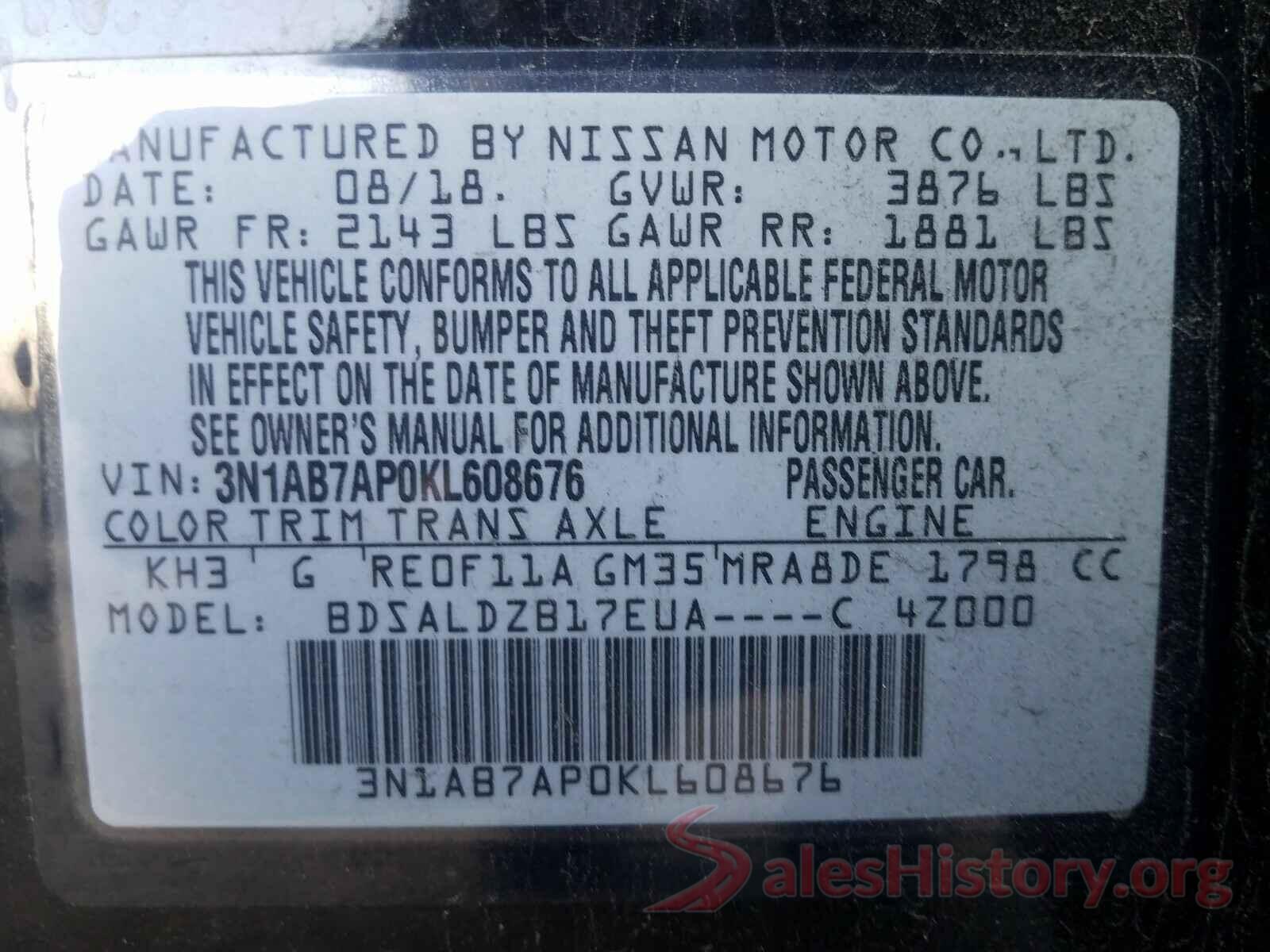 3N1AB7AP0KL608676 2019 NISSAN SENTRA