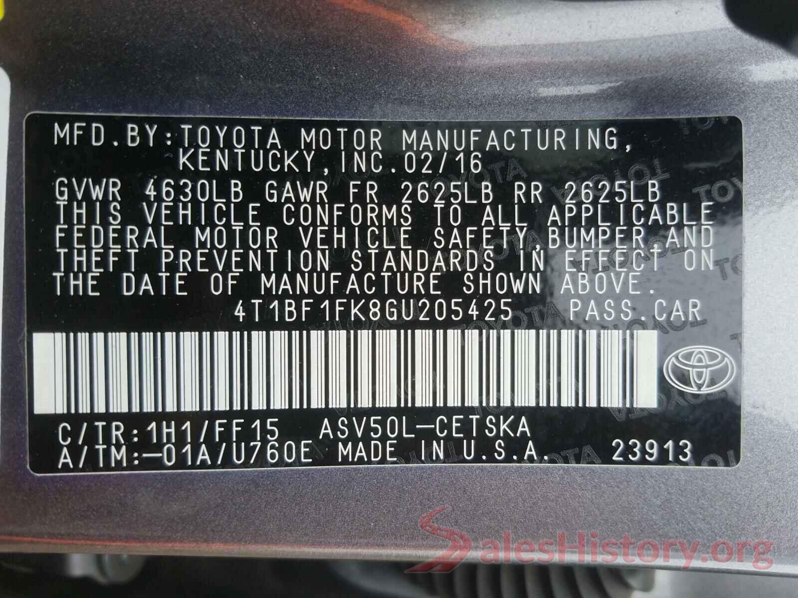 4T1BF1FK8GU205425 2016 TOYOTA CAMRY