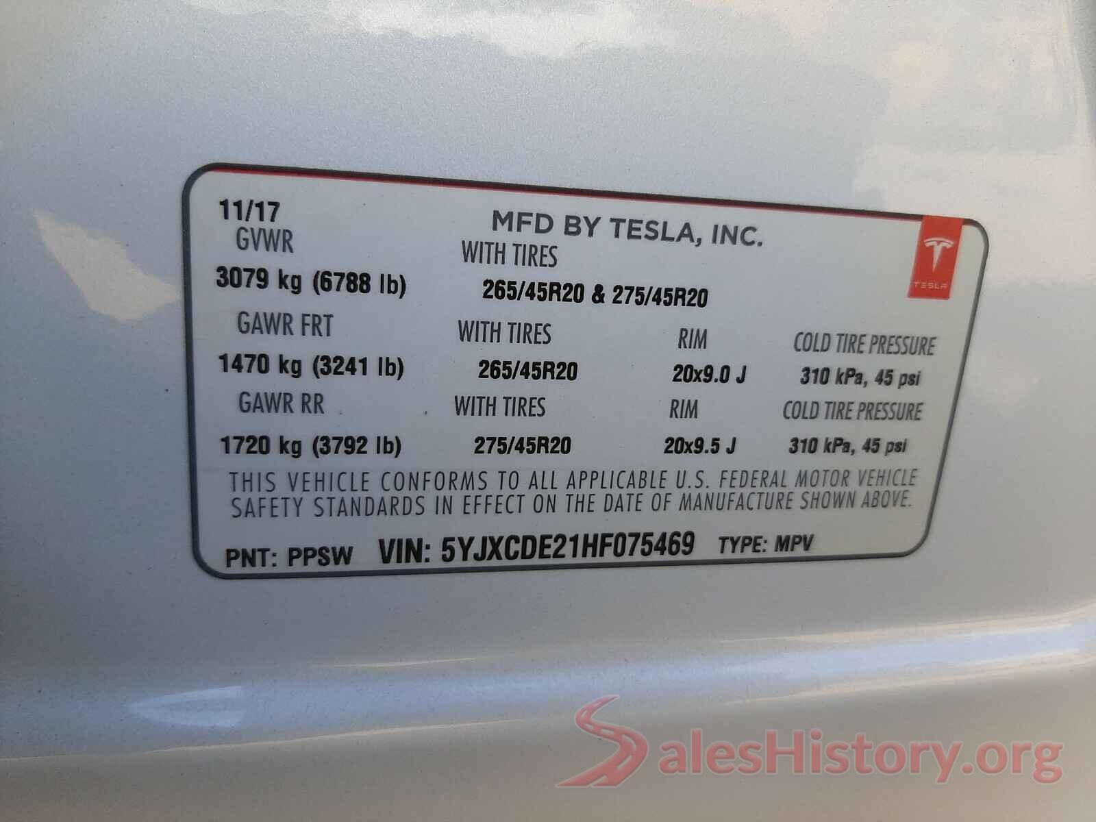 5YJXCDE21HF075469 2017 TESLA MODEL X