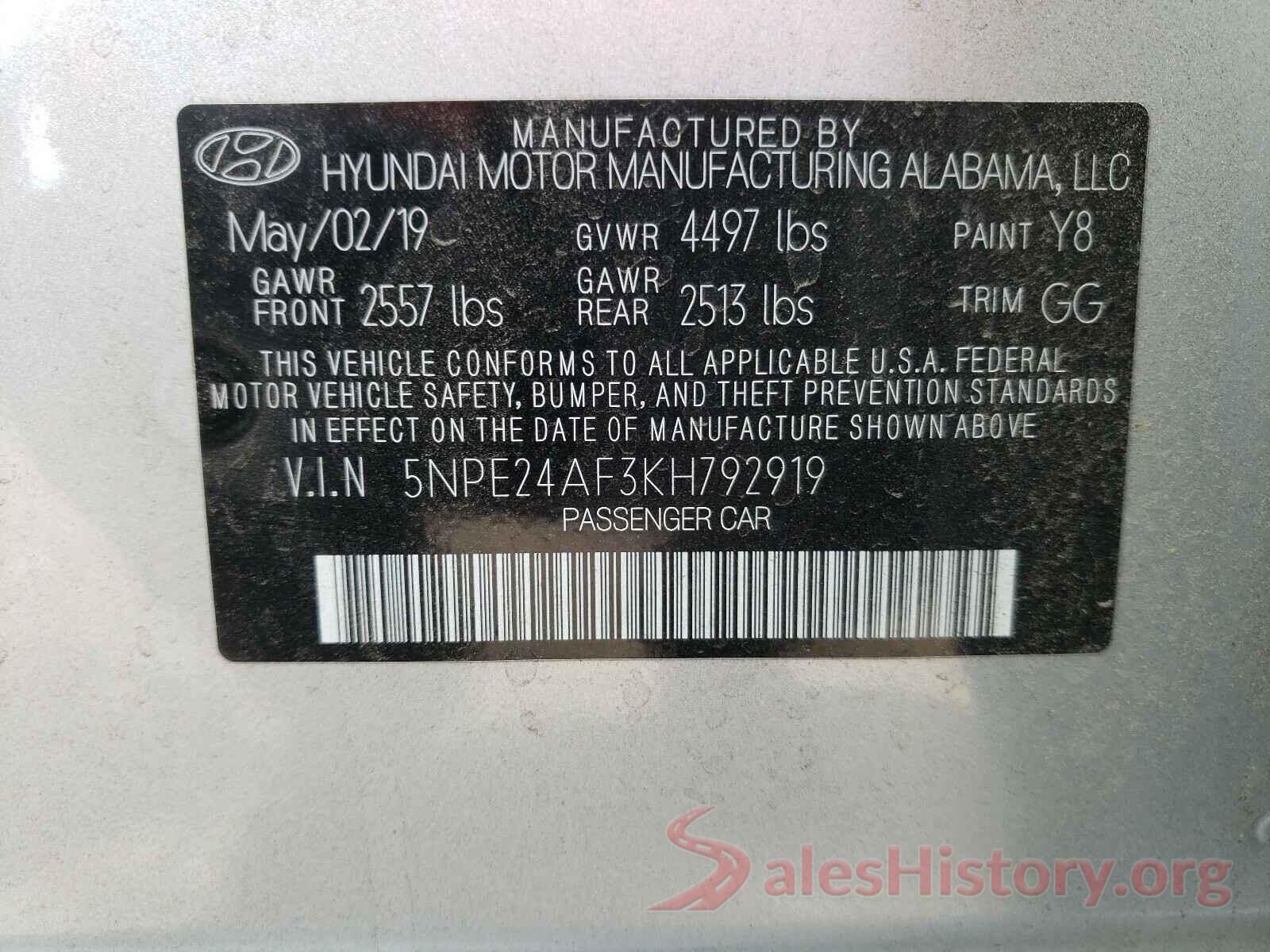 5NPE24AF3KH792919 2019 HYUNDAI SONATA