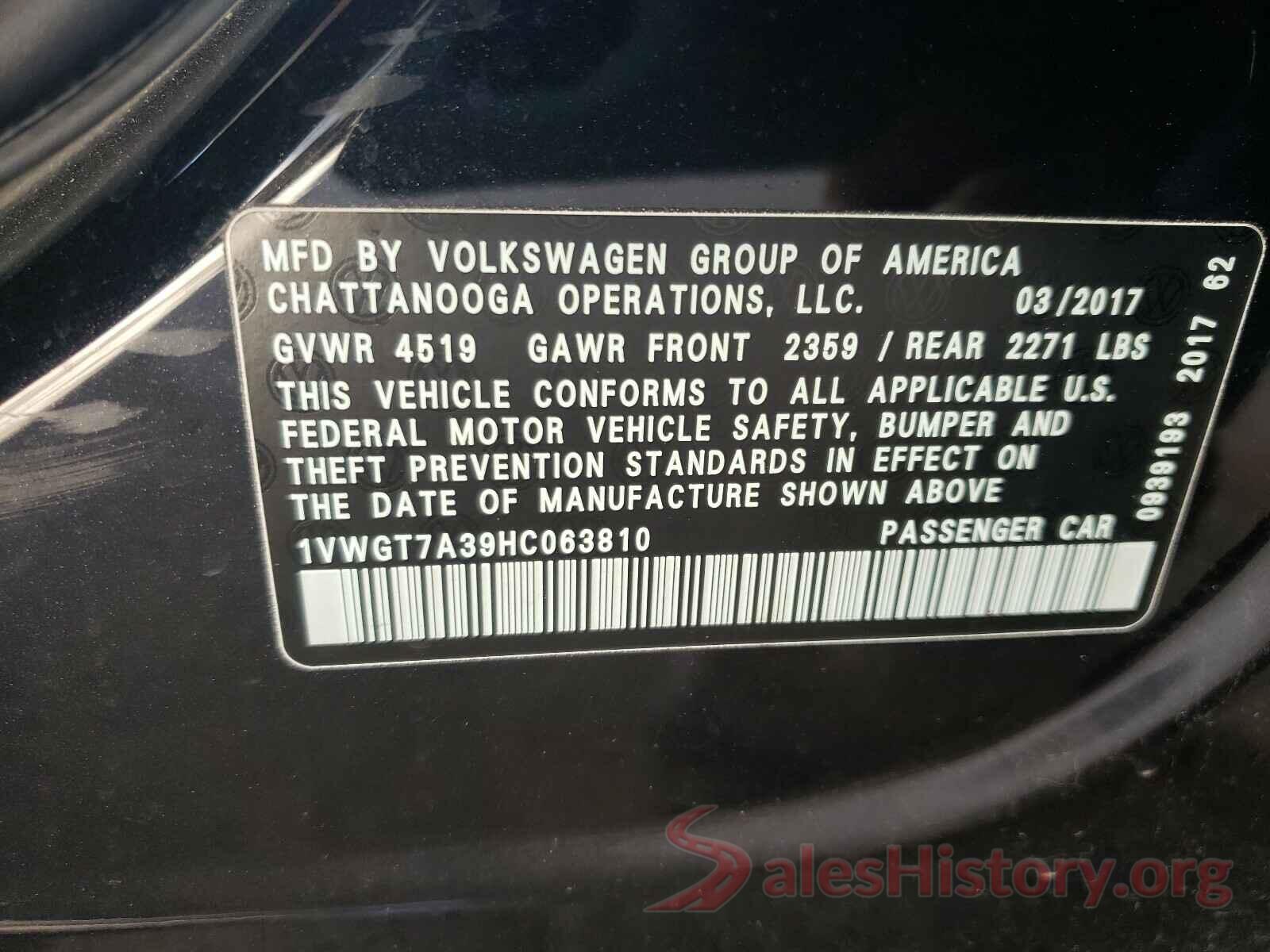 1VWGT7A39HC063810 2017 VOLKSWAGEN PASSAT