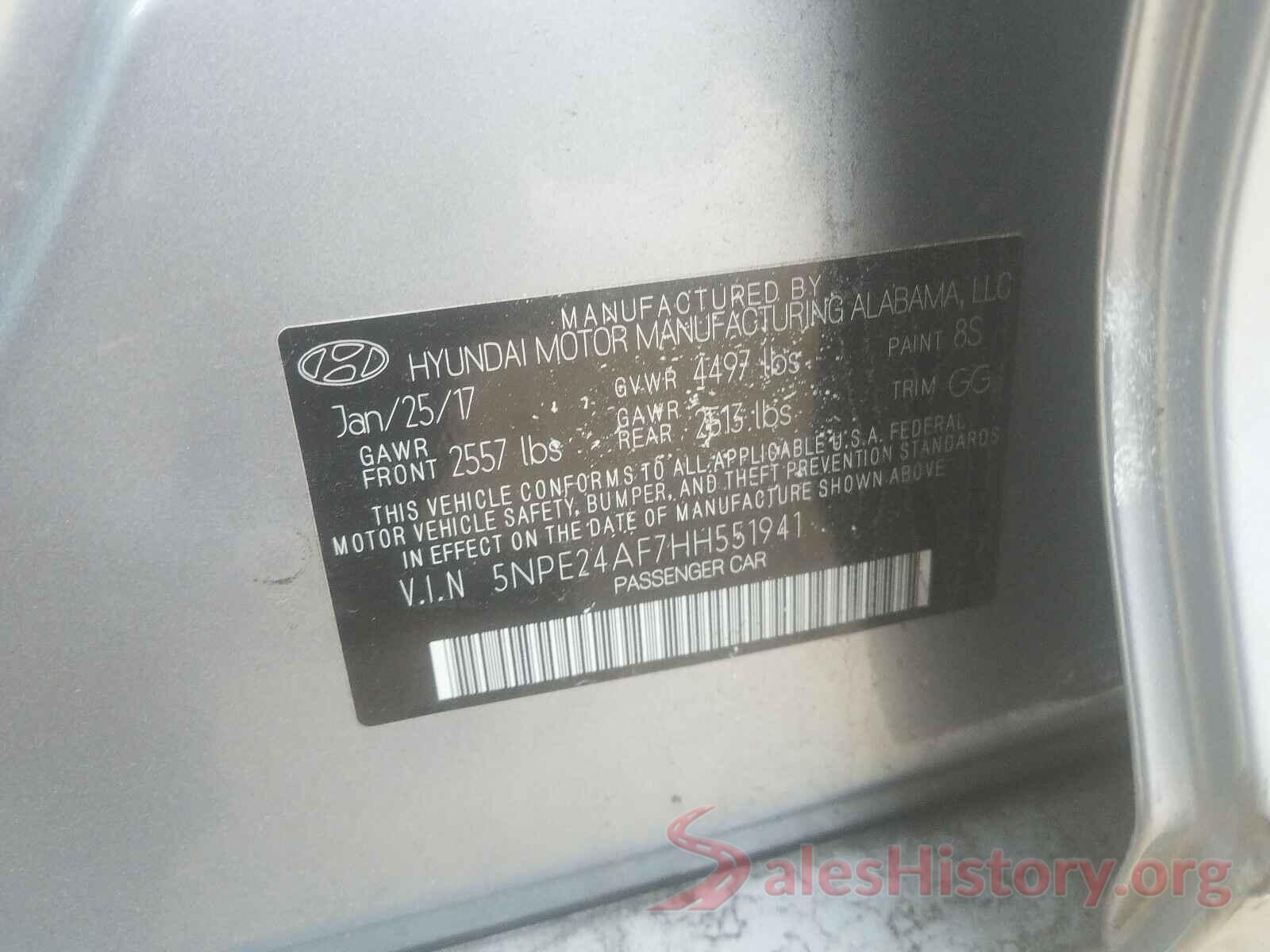 5NPE24AF7HH551941 2017 HYUNDAI SONATA