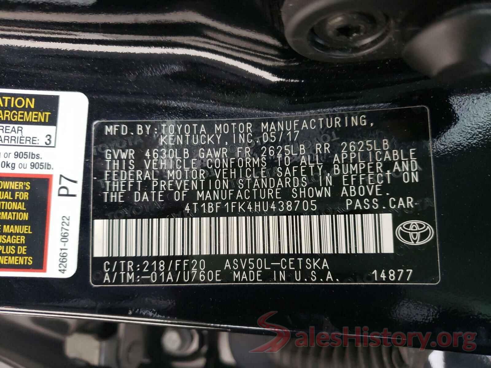 4T1BF1FK4HU438705 2017 TOYOTA CAMRY