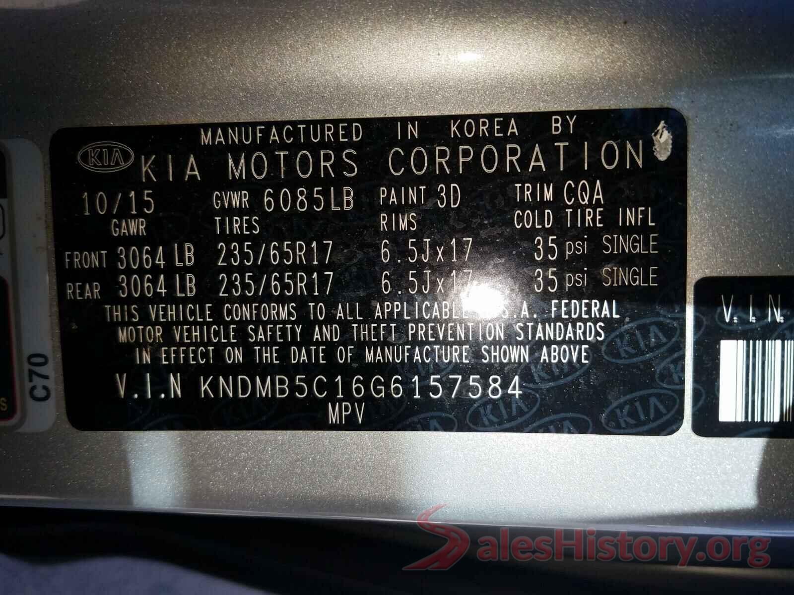 KNDMB5C16G6157584 2016 KIA SEDONA