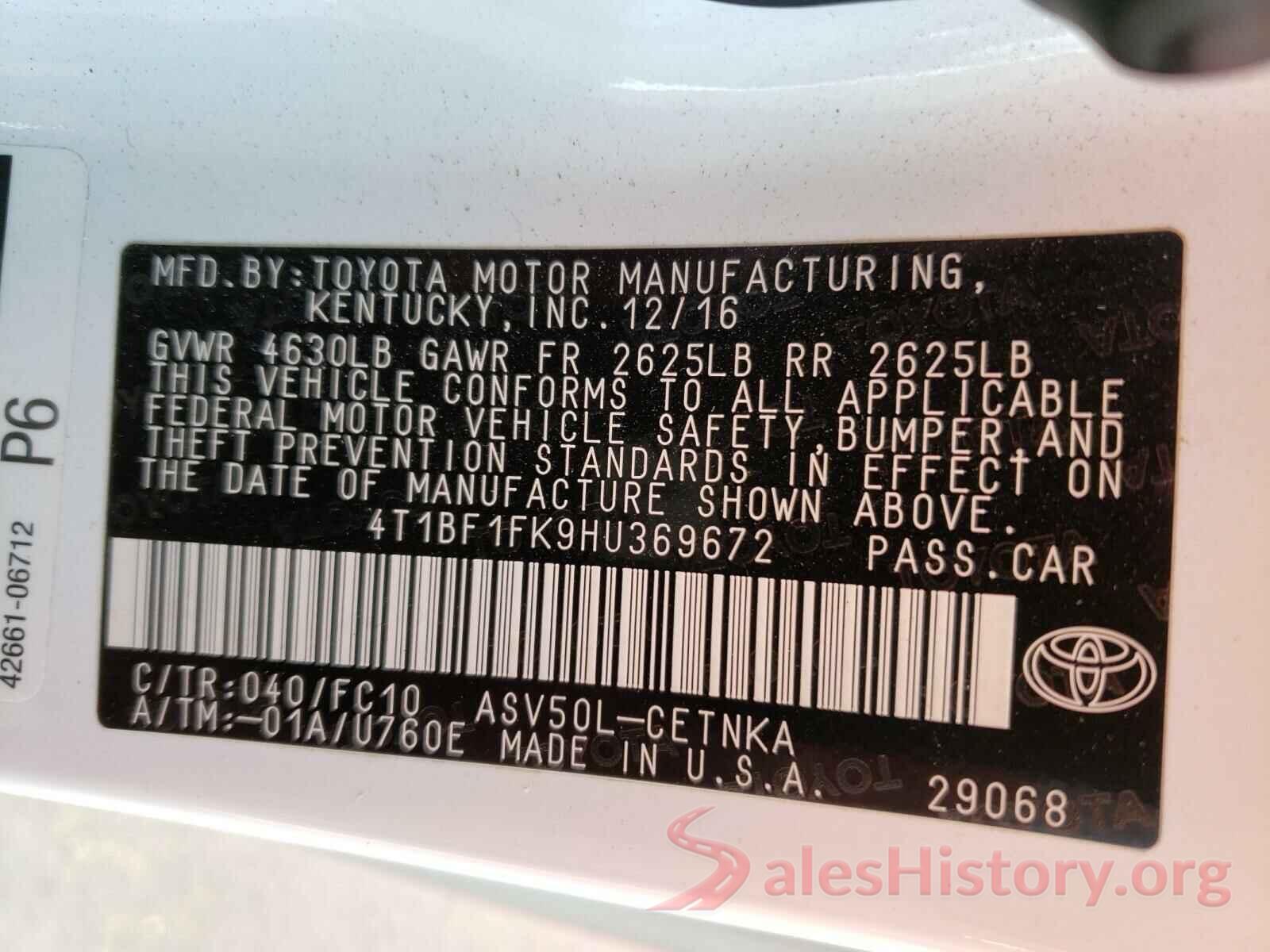 4T1BF1FK9HU369672 2017 TOYOTA CAMRY