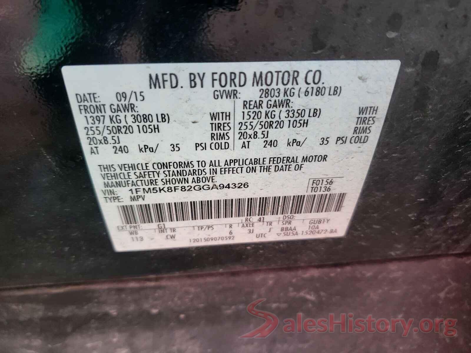 1FM5K8F82GGA94326 2016 FORD EXPLORER