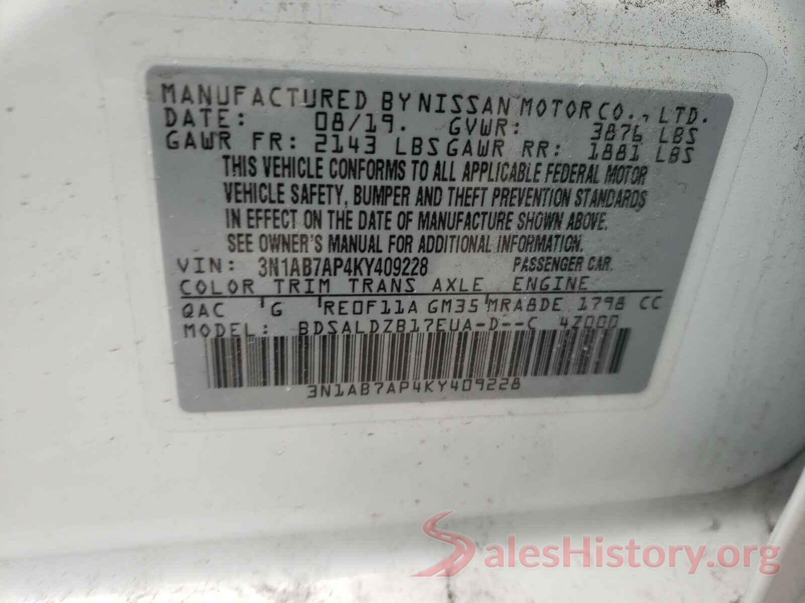 3N1AB7AP4KY409228 2019 NISSAN SENTRA