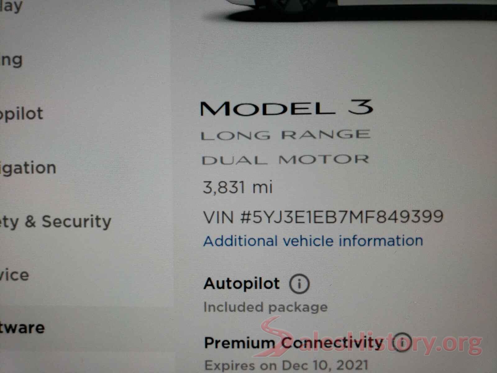 5YJ3E1EB7MF849399 2021 TESLA MODEL 3