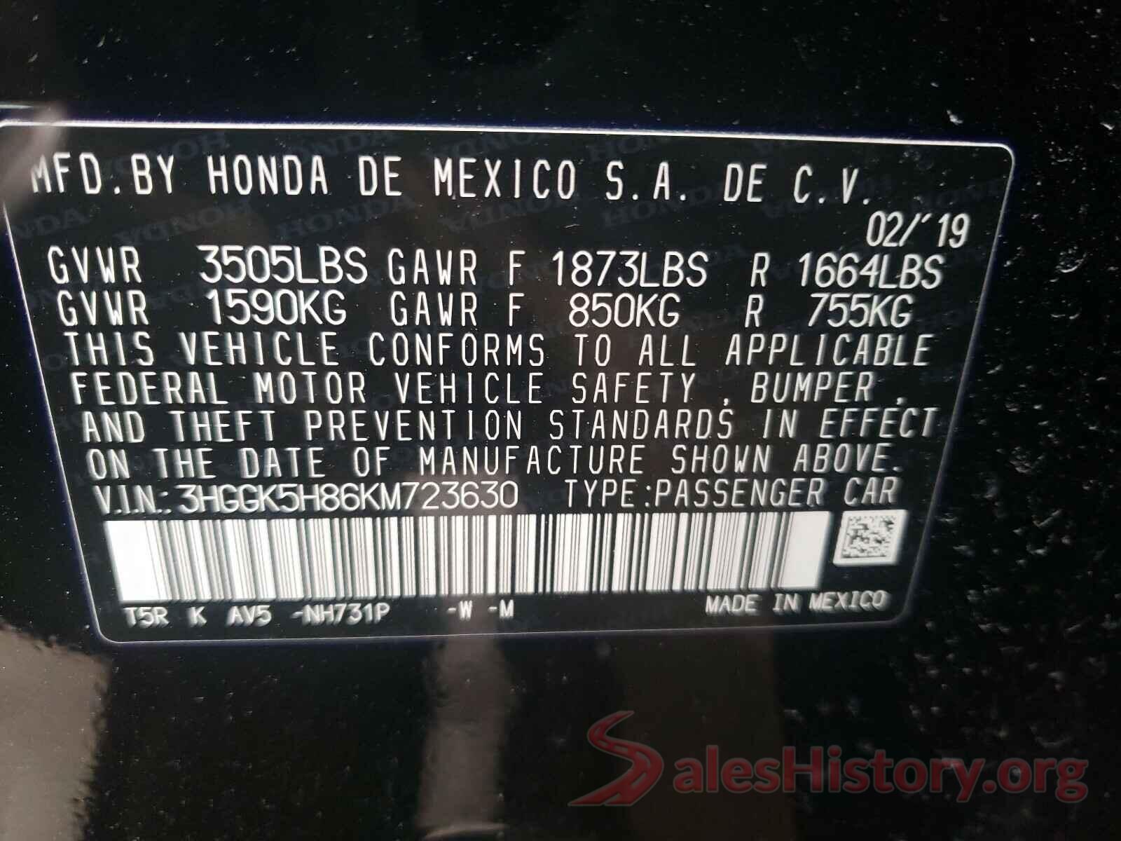 3HGGK5H86KM723630 2019 HONDA FIT