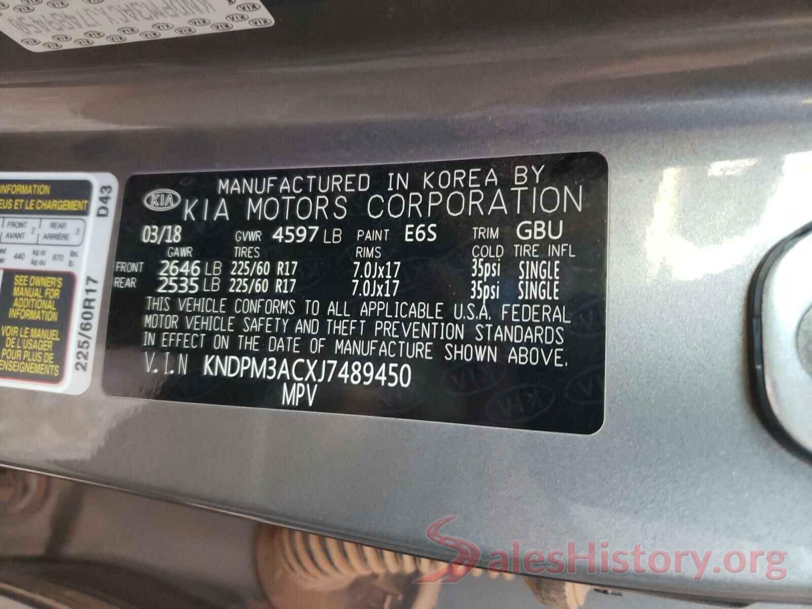 KNDPM3ACXJ7489450 2018 KIA SPORTAGE