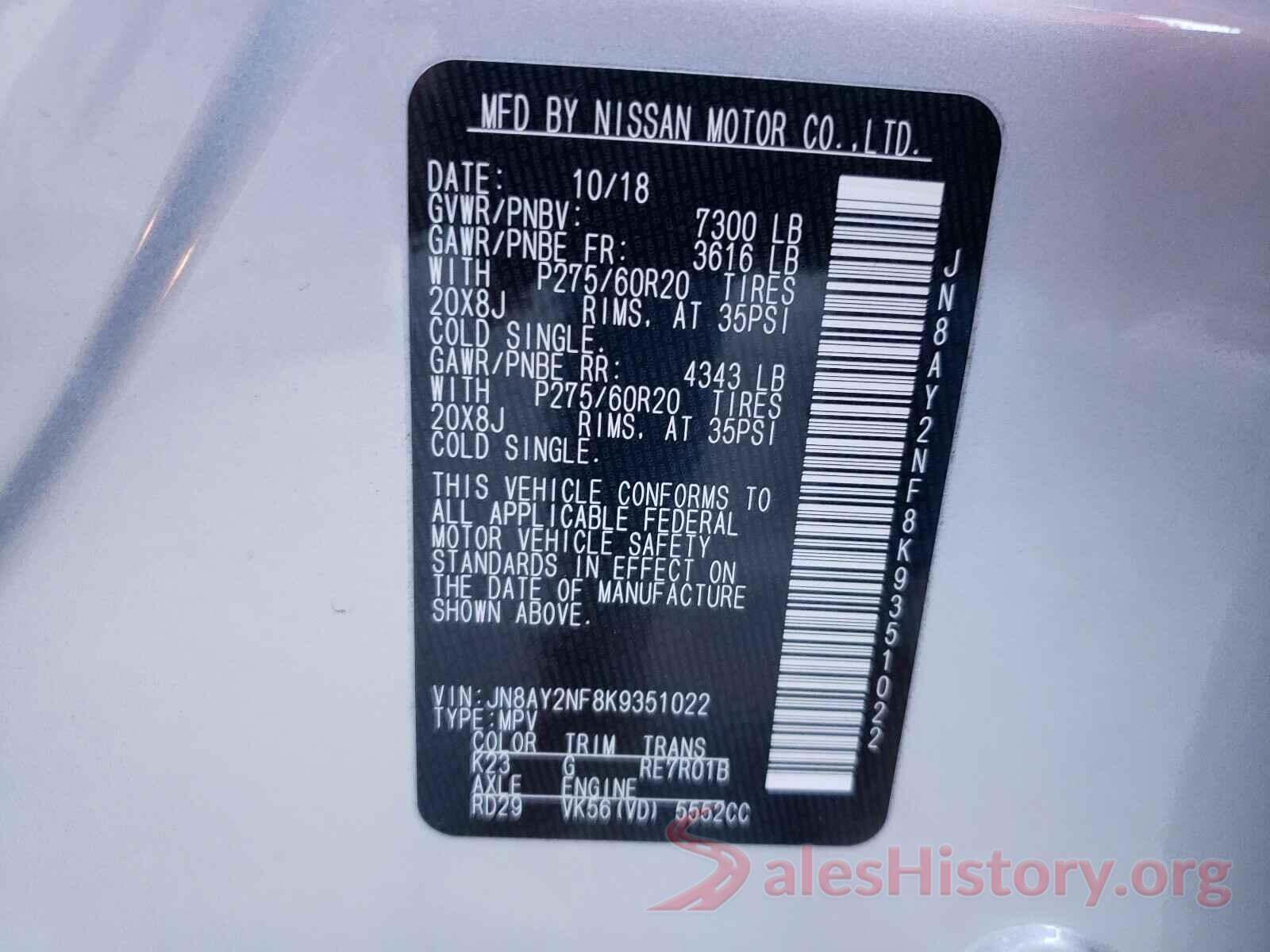 JN8AY2NF8K9351022 2019 NISSAN ARMADA