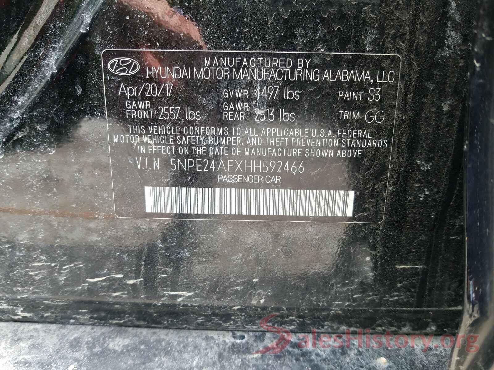 5NPE24AFXHH592466 2017 HYUNDAI SONATA