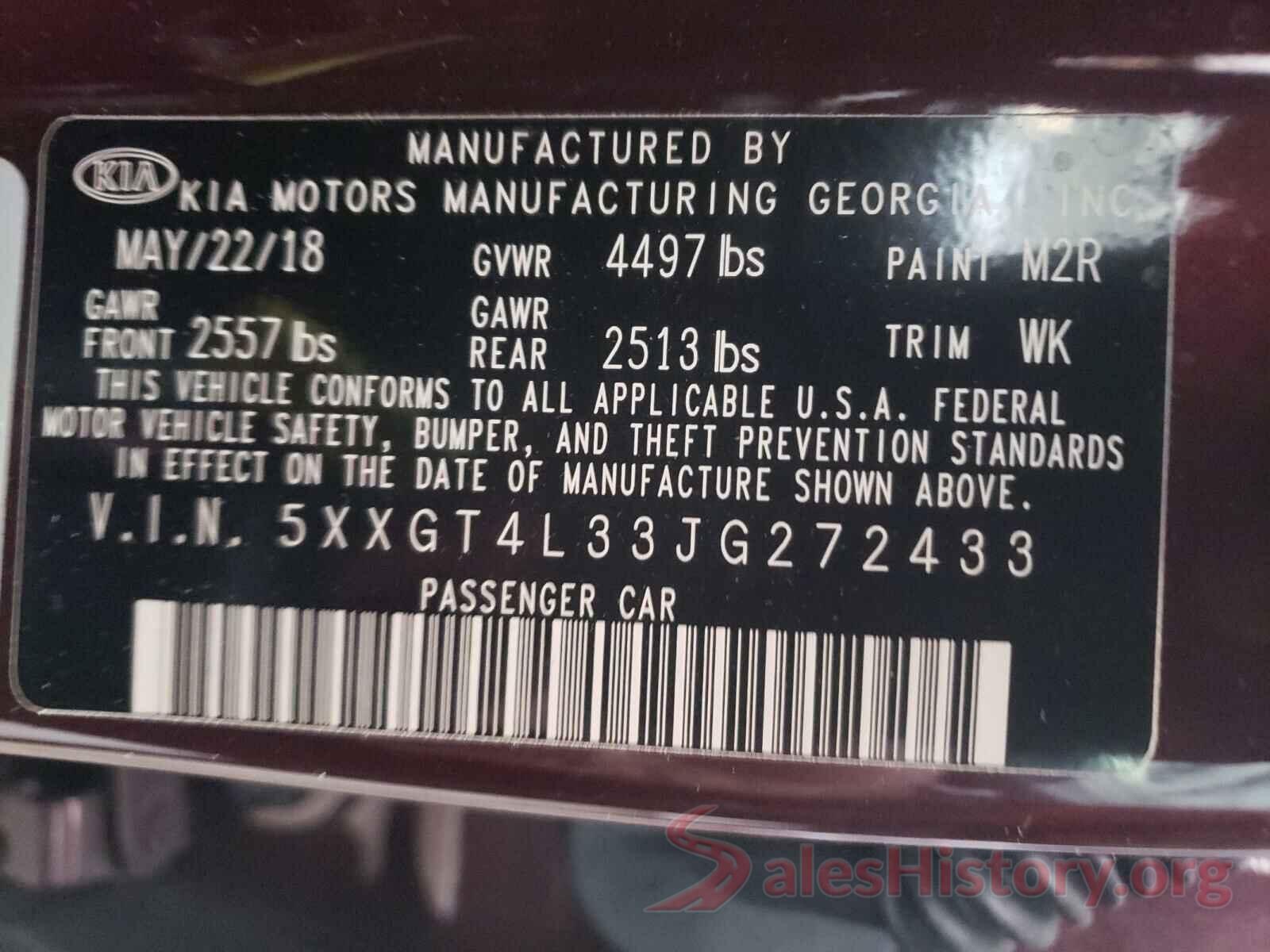 5XXGT4L33JG272433 2018 KIA OPTIMA