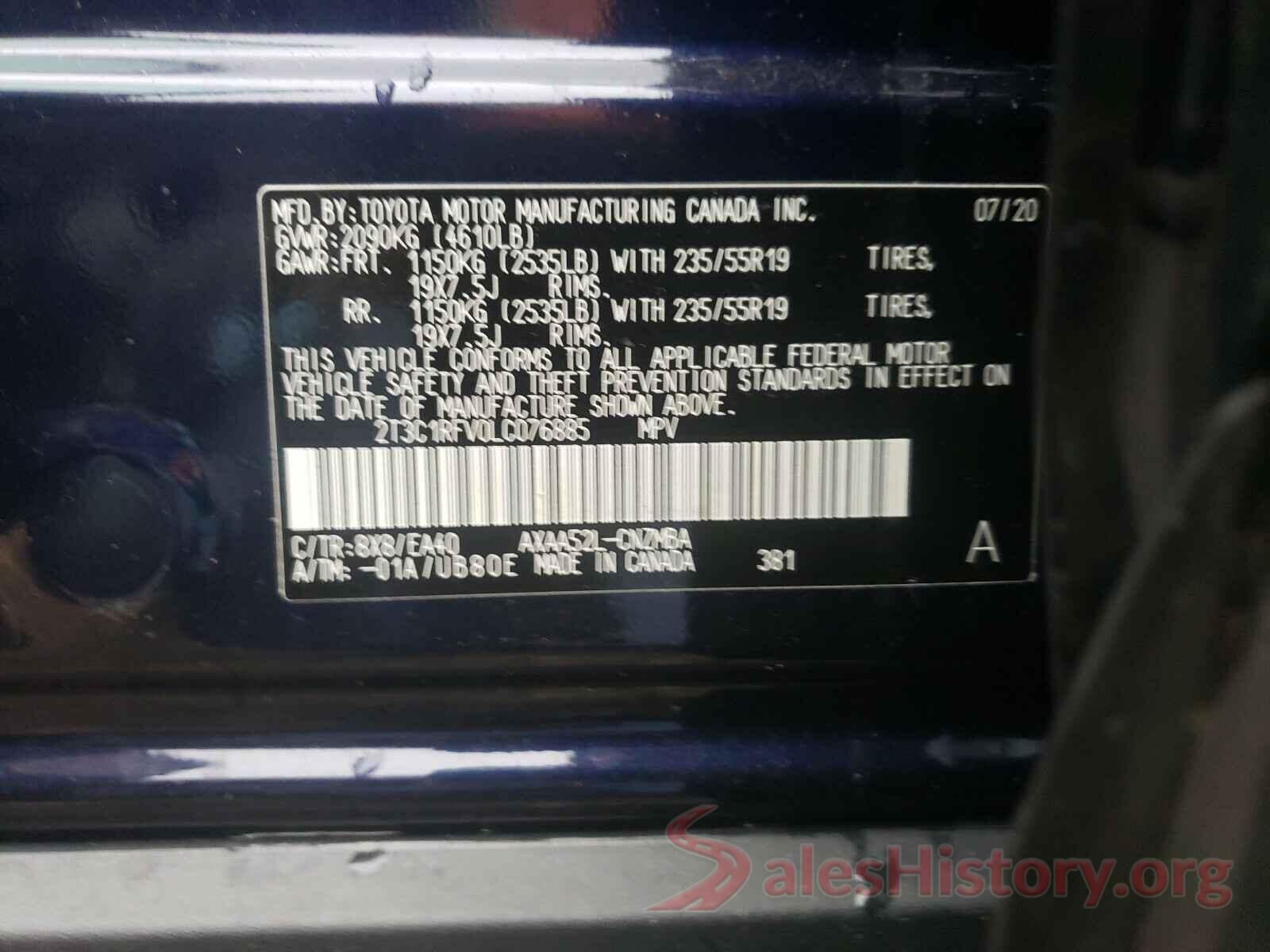 2T3C1RFV0LC076885 2020 TOYOTA RAV4