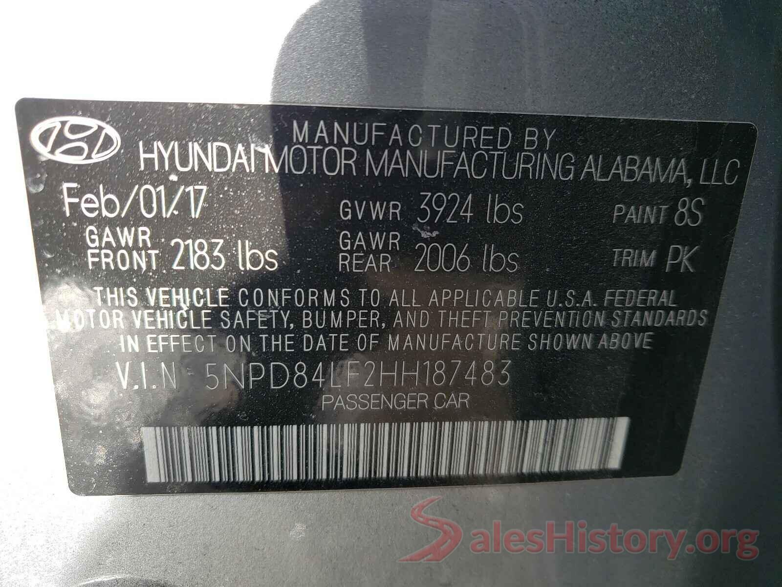 5NPD84LF2HH187483 2017 HYUNDAI ELANTRA