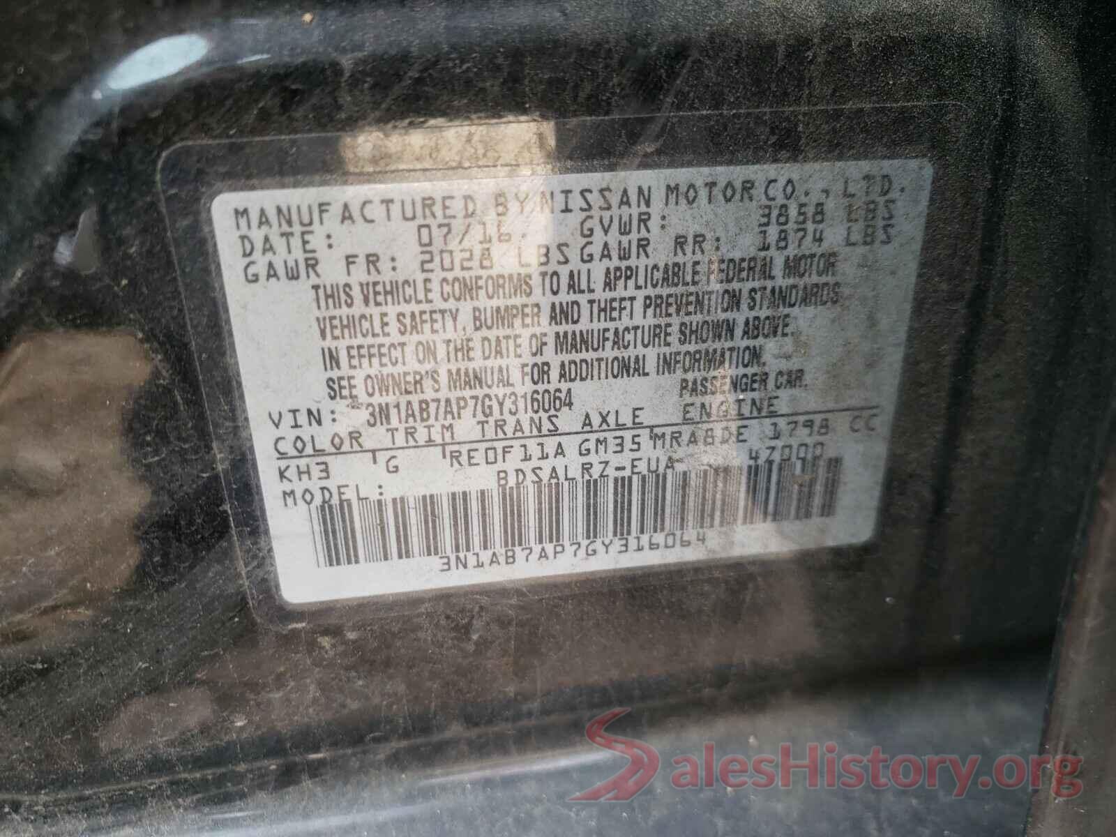 3N1AB7AP7GY316064 2016 NISSAN SENTRA