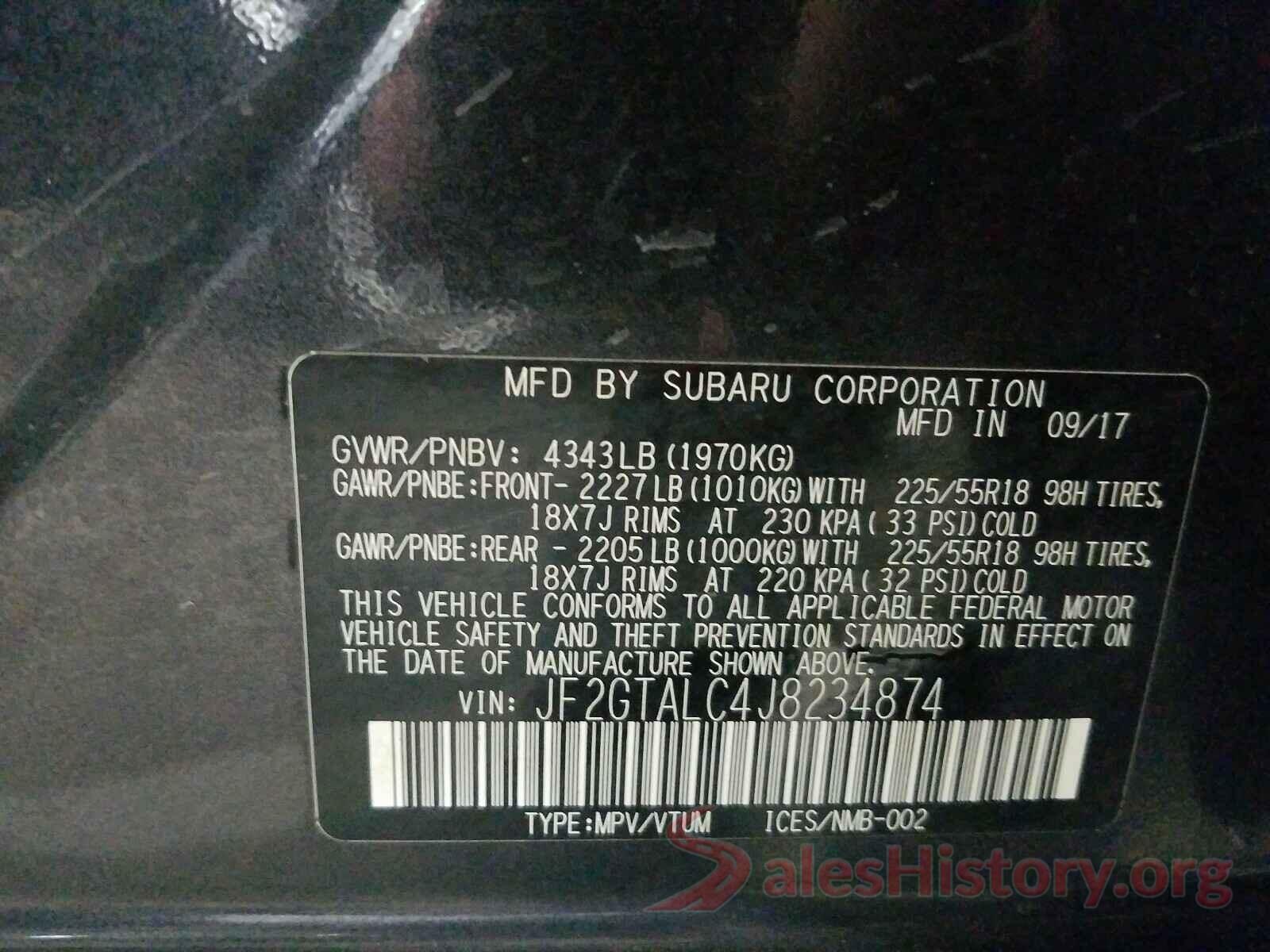 JF2GTALC4J8234874 2018 SUBARU CROSSTREK