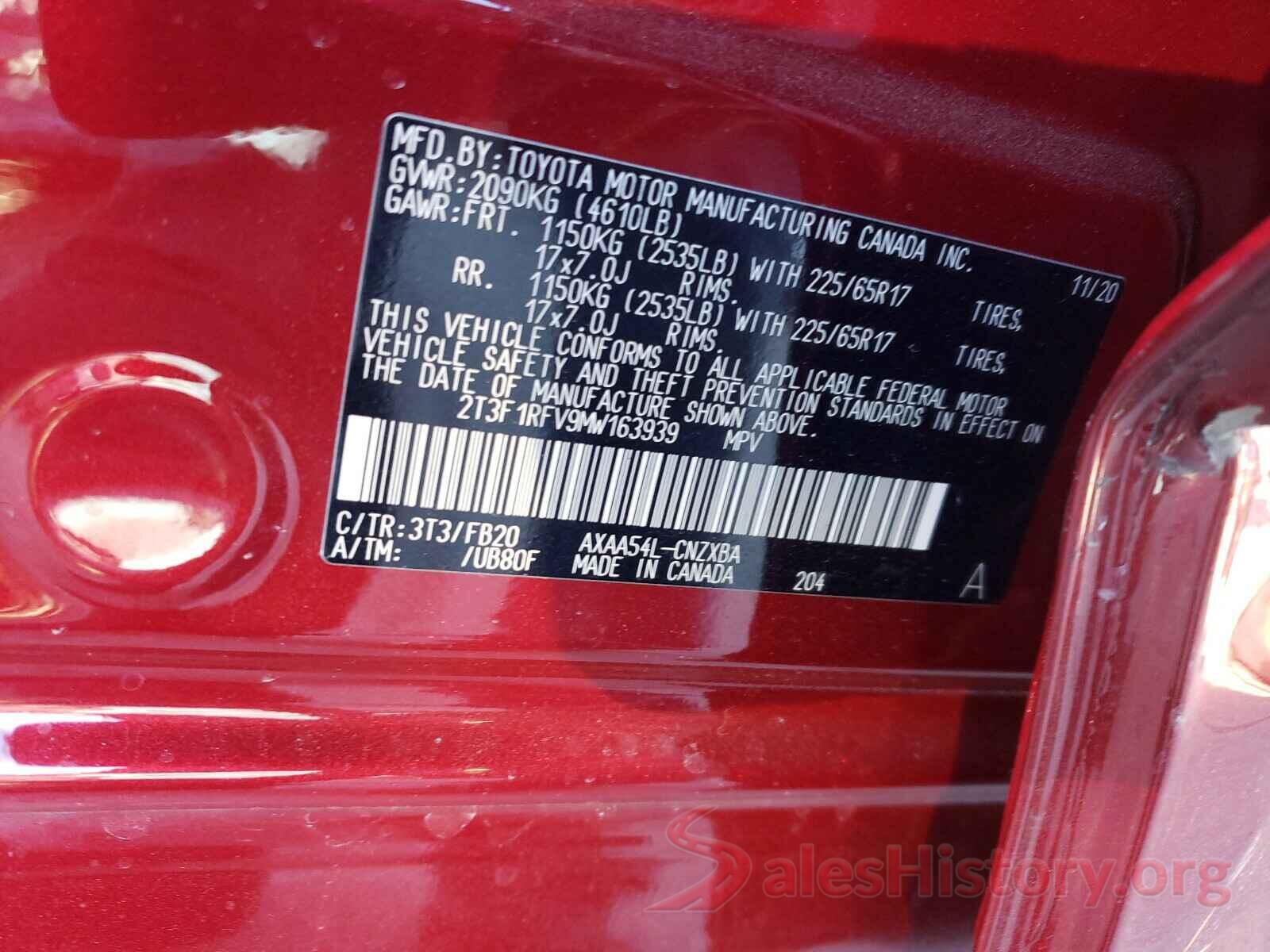 2T3F1RFV9MW163939 2021 TOYOTA RAV4