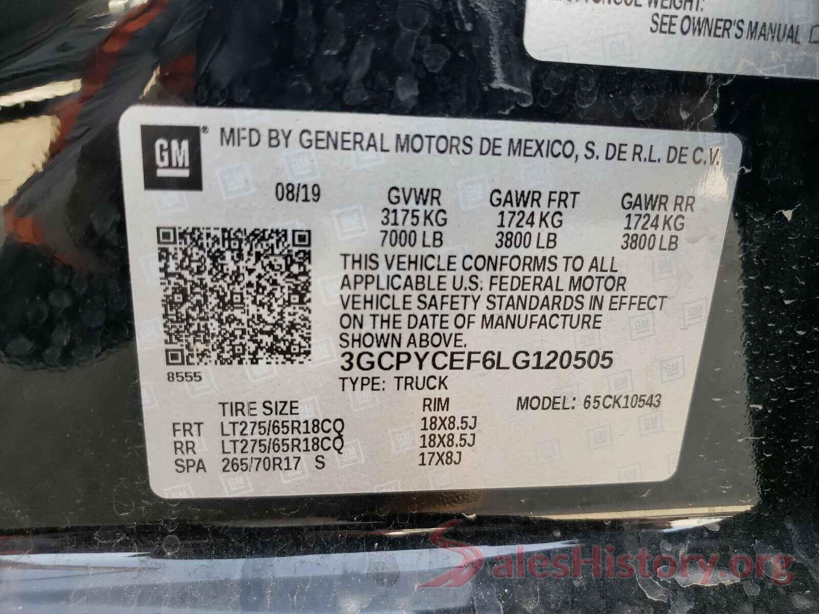 3GCPYCEF6LG120505 2020 CHEVROLET SILVERADO