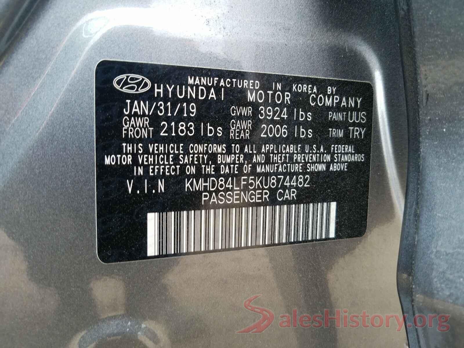 KMHD84LF5KU874482 2019 HYUNDAI ELANTRA