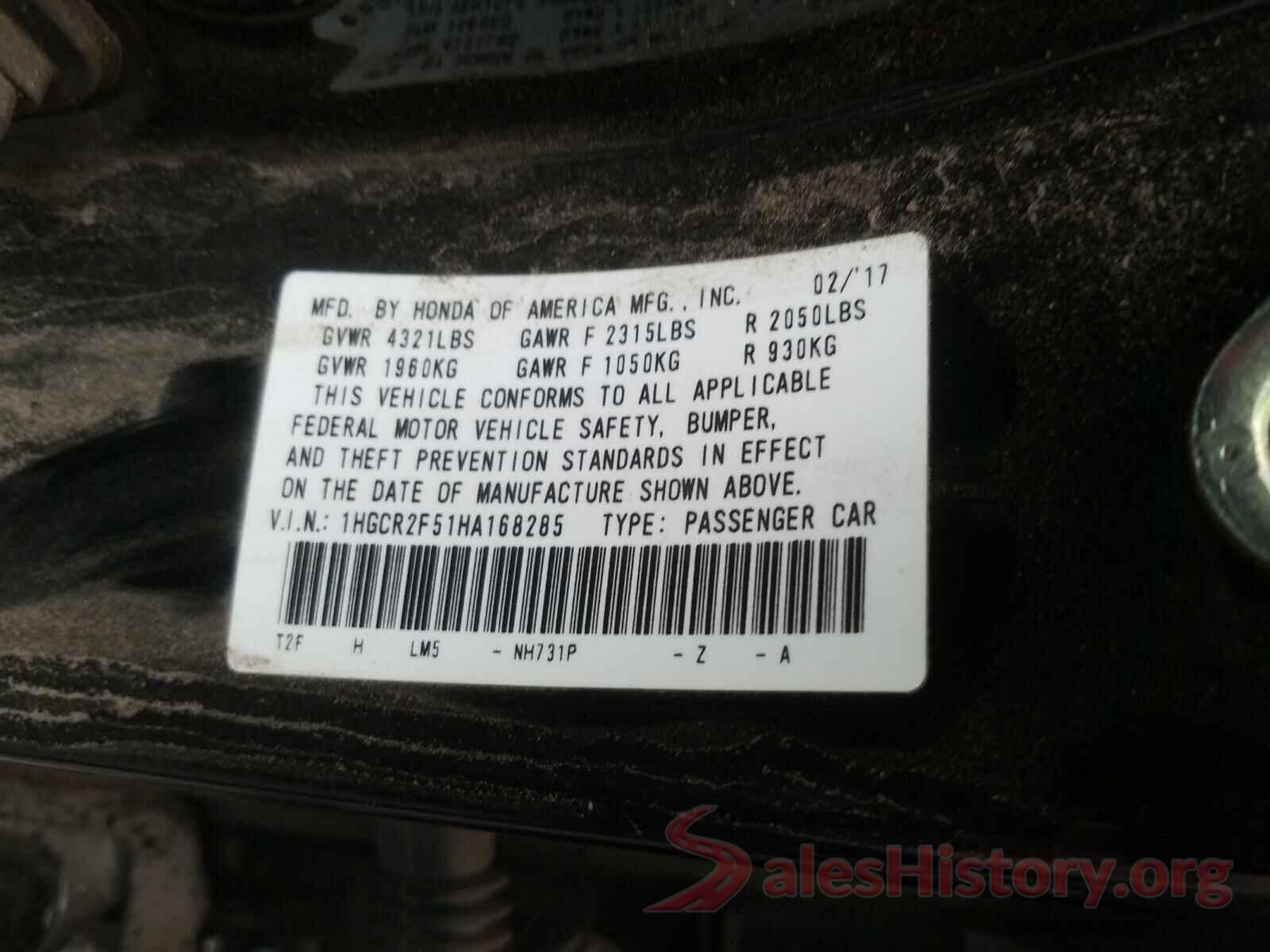 1HGCR2F51HA168285 2017 HONDA ACCORD