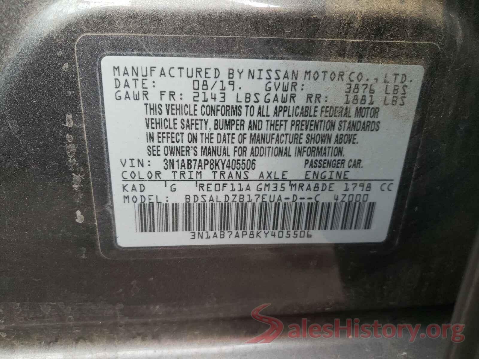 3N1AB7AP8KY405506 2019 NISSAN SENTRA