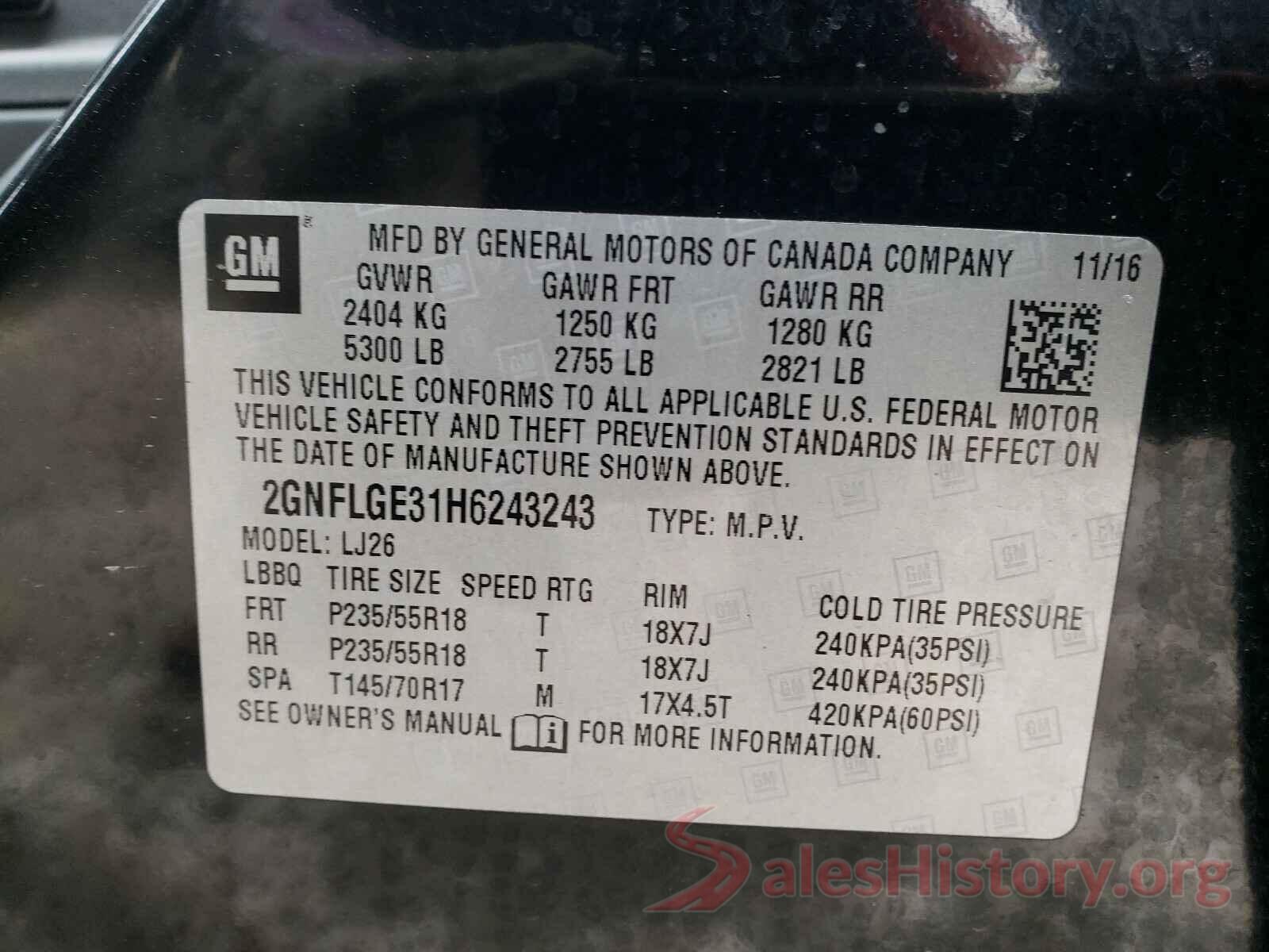 2GNFLGE31H6243243 2017 CHEVROLET EQUINOX