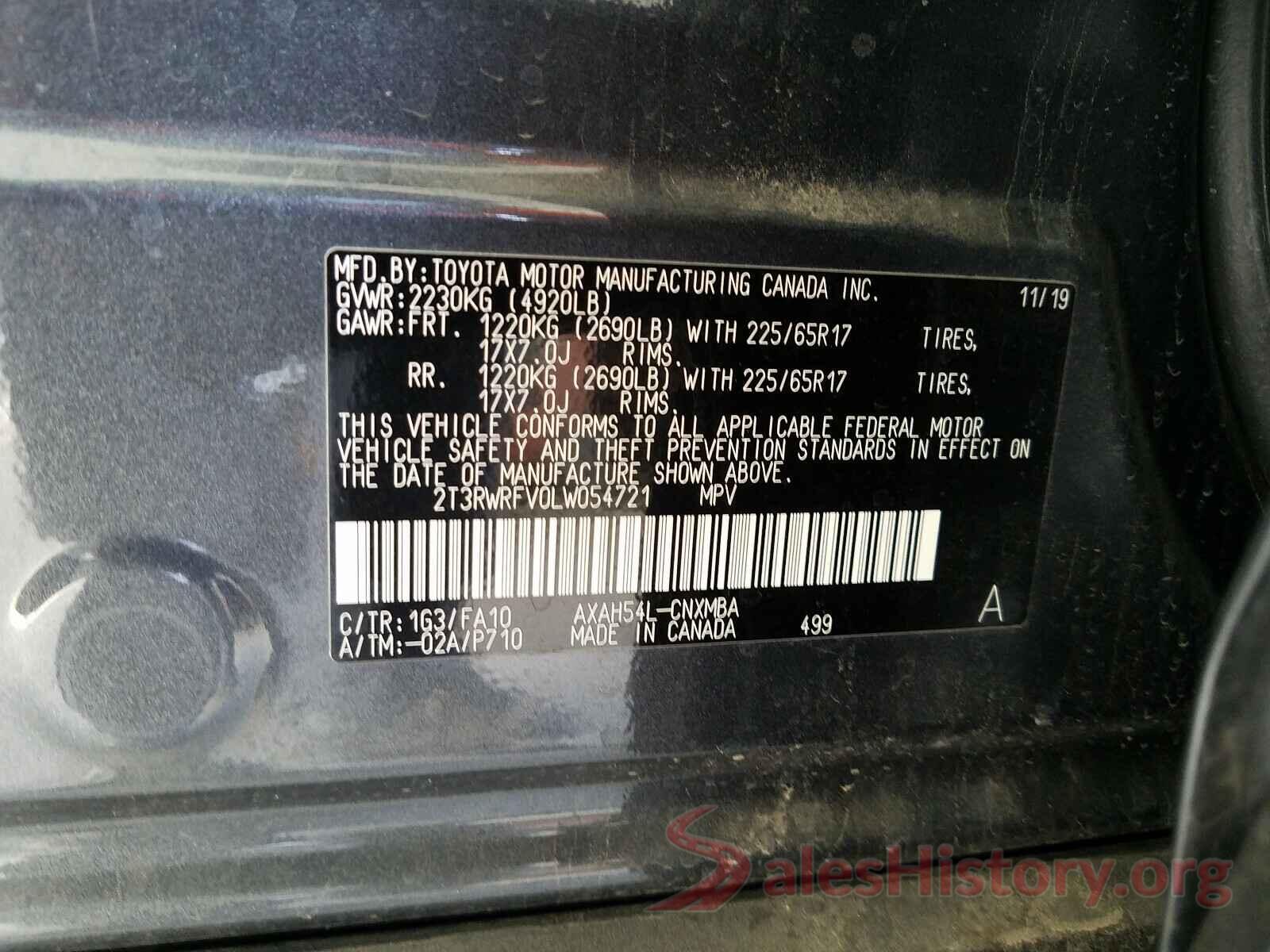 2T3RWRFV0LW054721 2020 TOYOTA RAV4