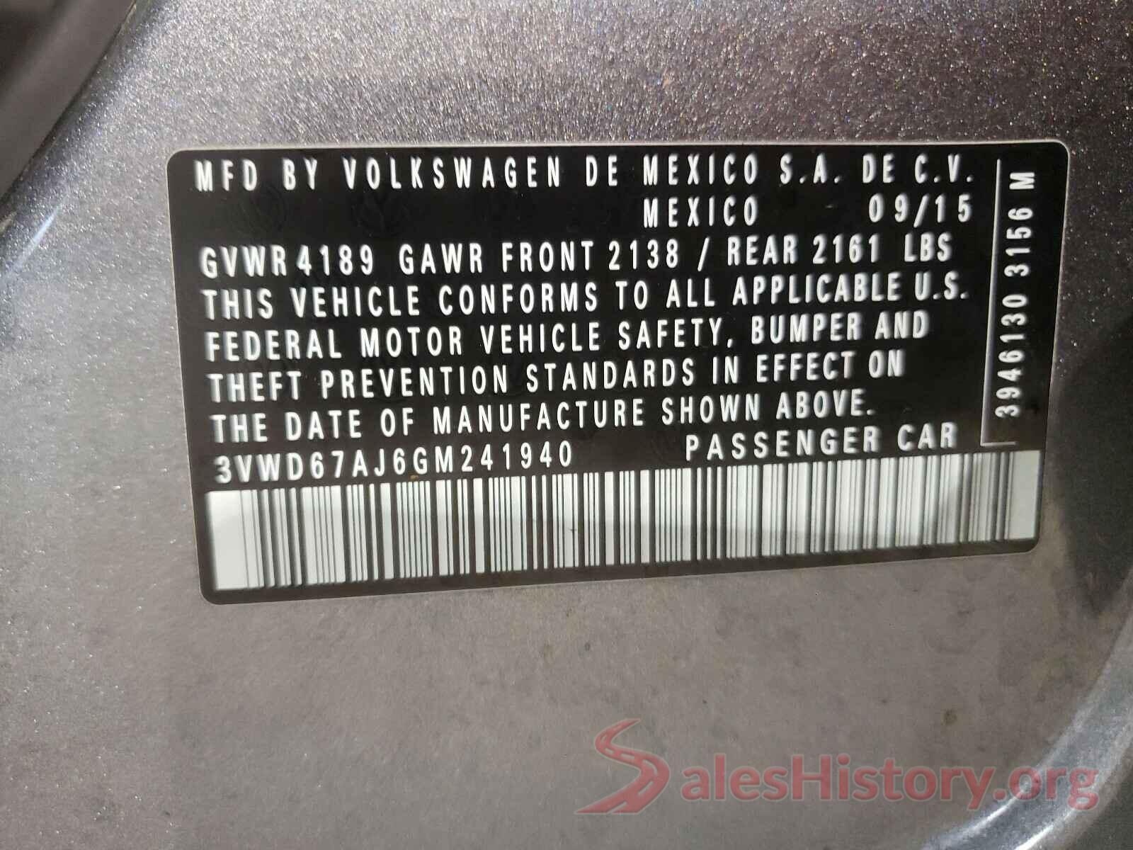 3VWD67AJ6GM241940 2016 VOLKSWAGEN JETTA