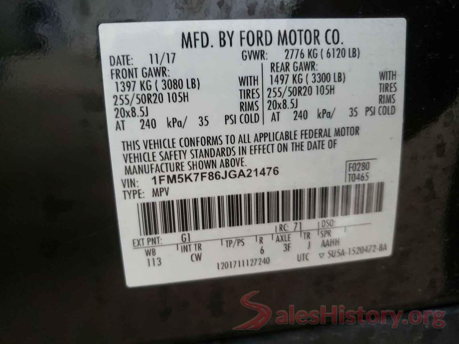 1FM5K7F86JGA21476 2018 FORD EXPLORER