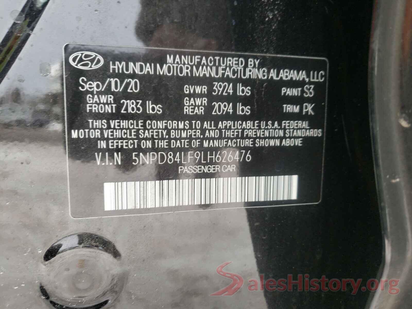 5NPD84LF9LH626476 2020 HYUNDAI ELANTRA