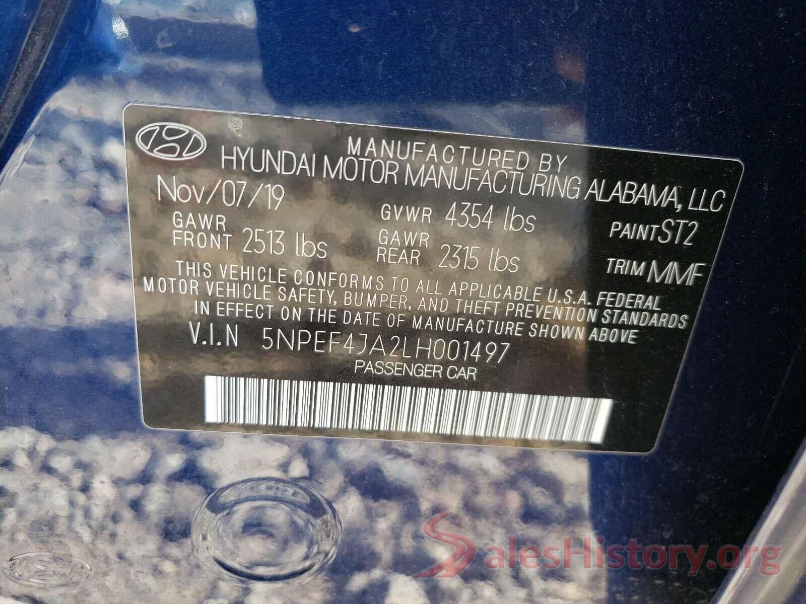 5NPEF4JA2LH001497 2020 HYUNDAI SONATA