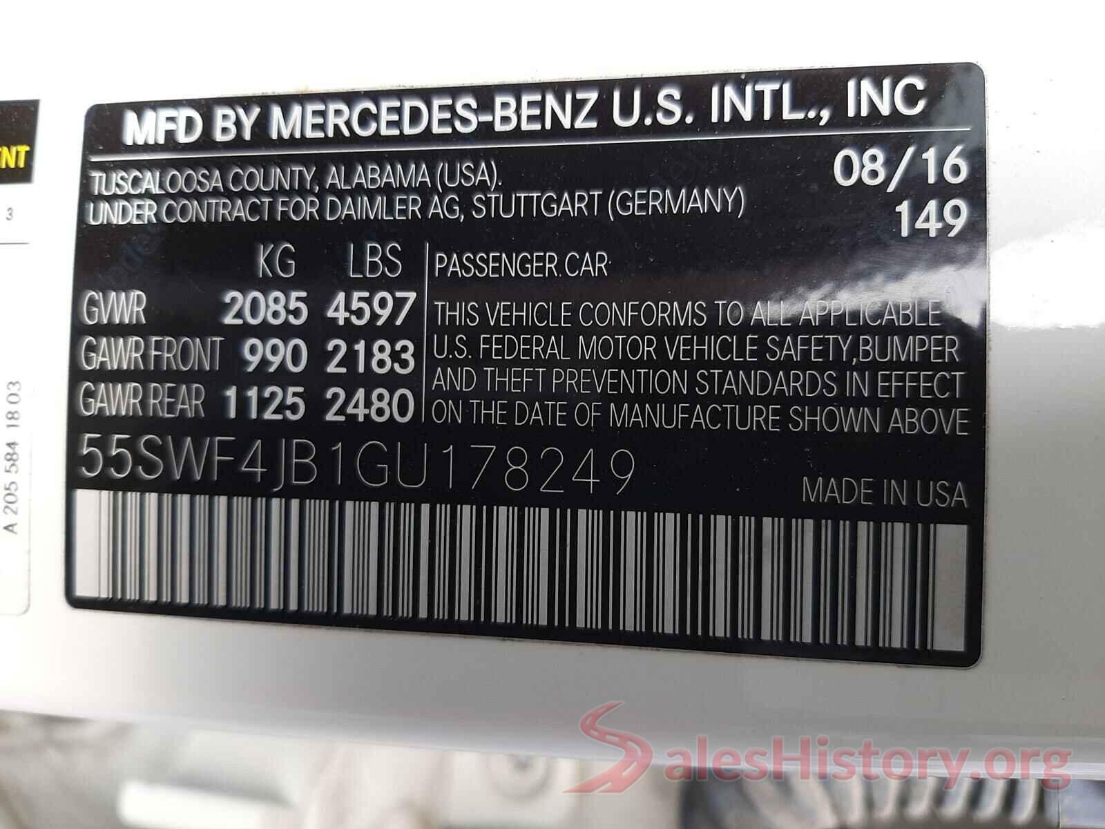 55SWF4JB1GU178249 2016 MERCEDES-BENZ C CLASS