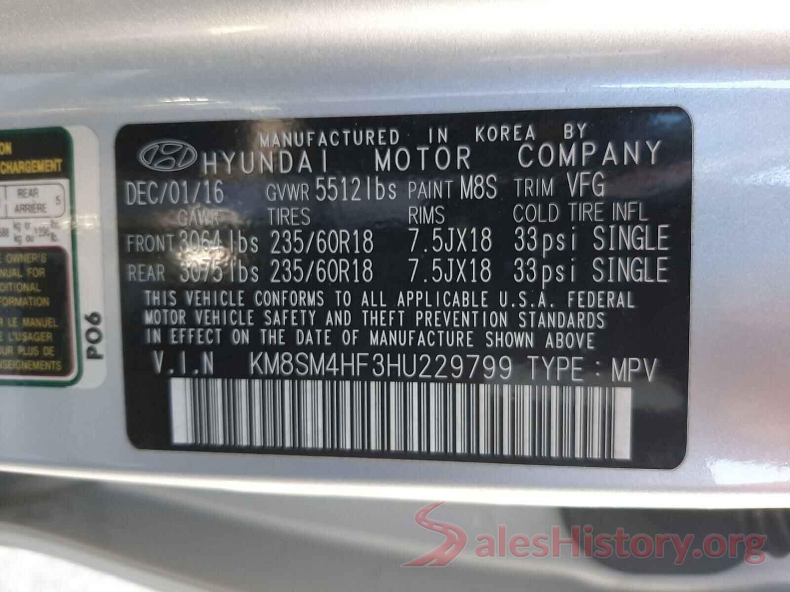 KM8SM4HF3HU229799 2017 HYUNDAI SANTA FE