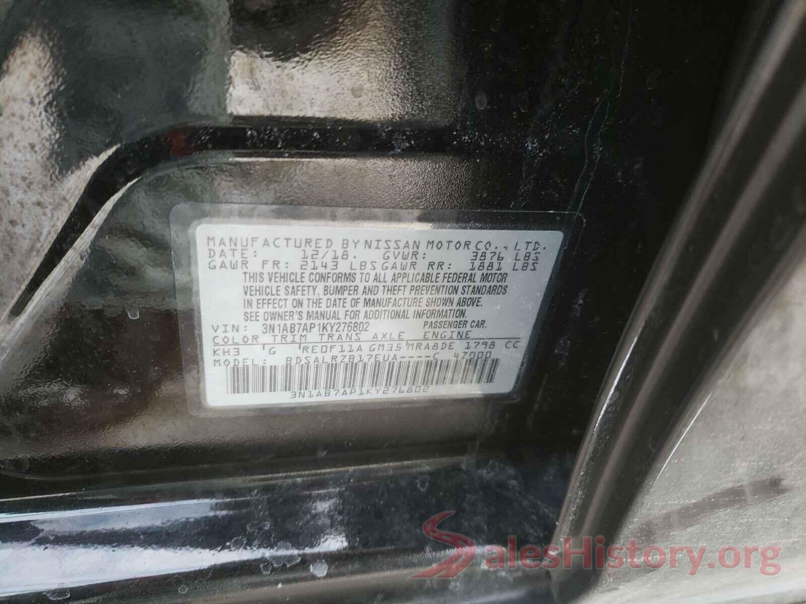 3N1AB7AP1KY276802 2019 NISSAN SENTRA