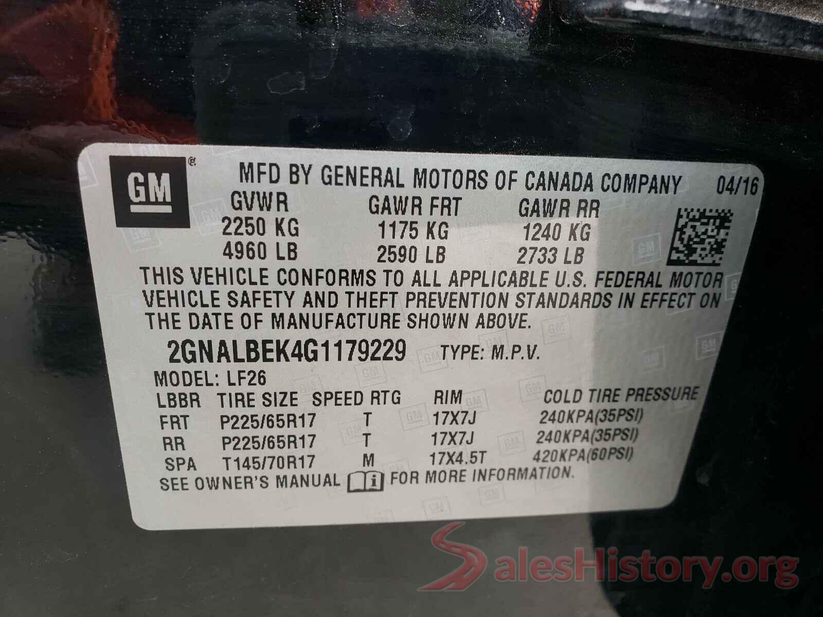 2GNALBEK4G1179229 2016 CHEVROLET EQUINOX