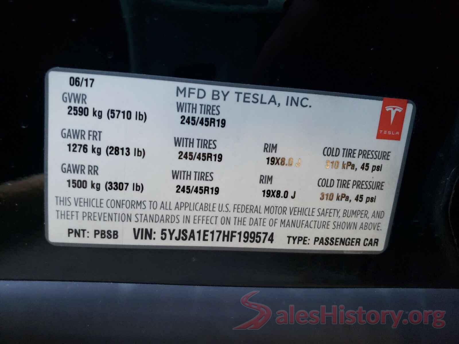 5YJSA1E17HF199574 2017 TESLA MODEL S