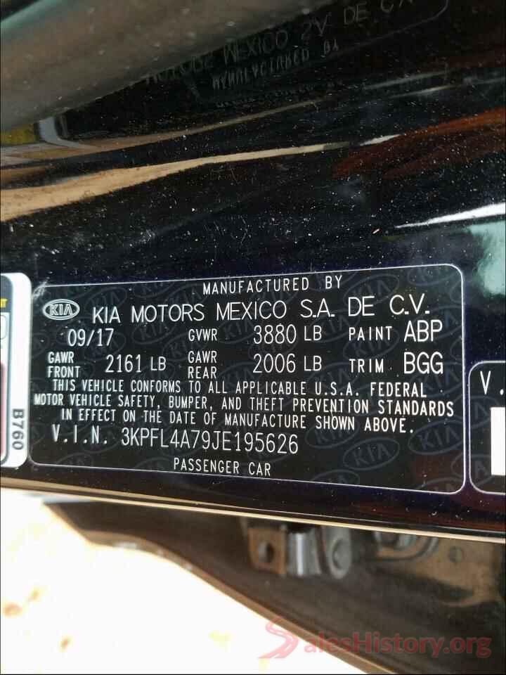 3KPFL4A79JE195626 2018 KIA FORTE