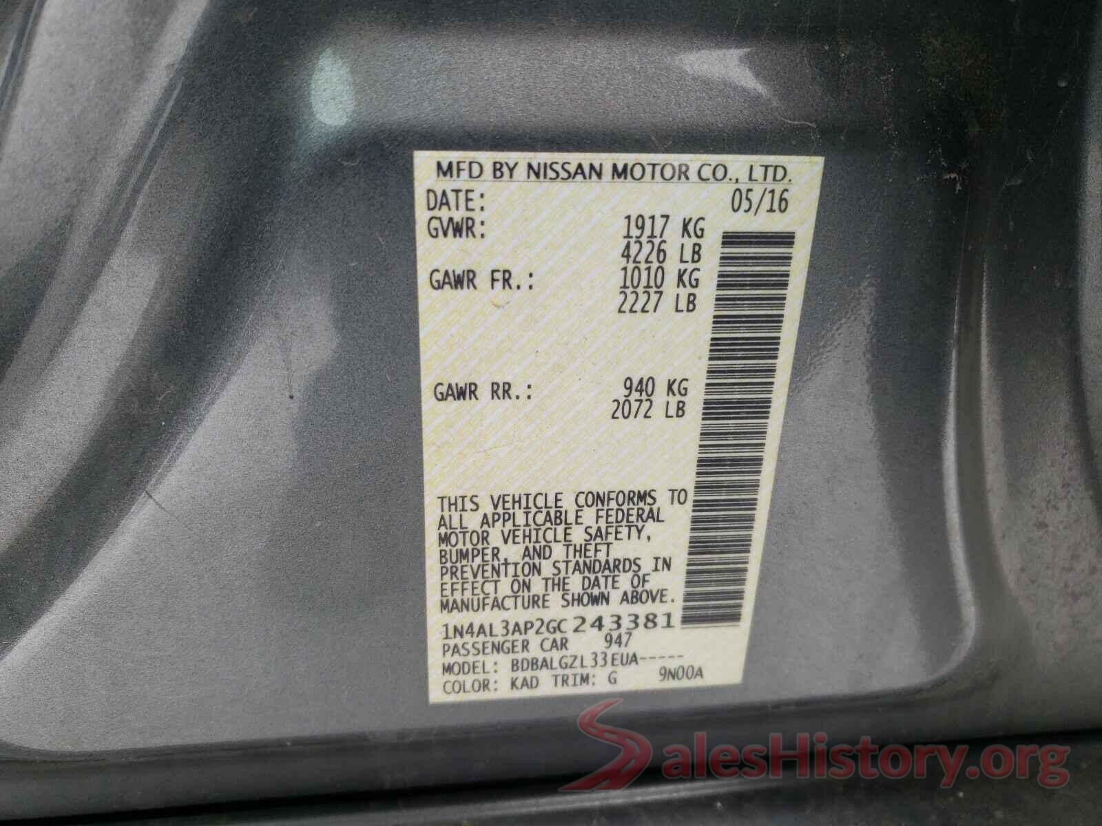 1N4AL3AP2GC243381 2016 NISSAN ALTIMA