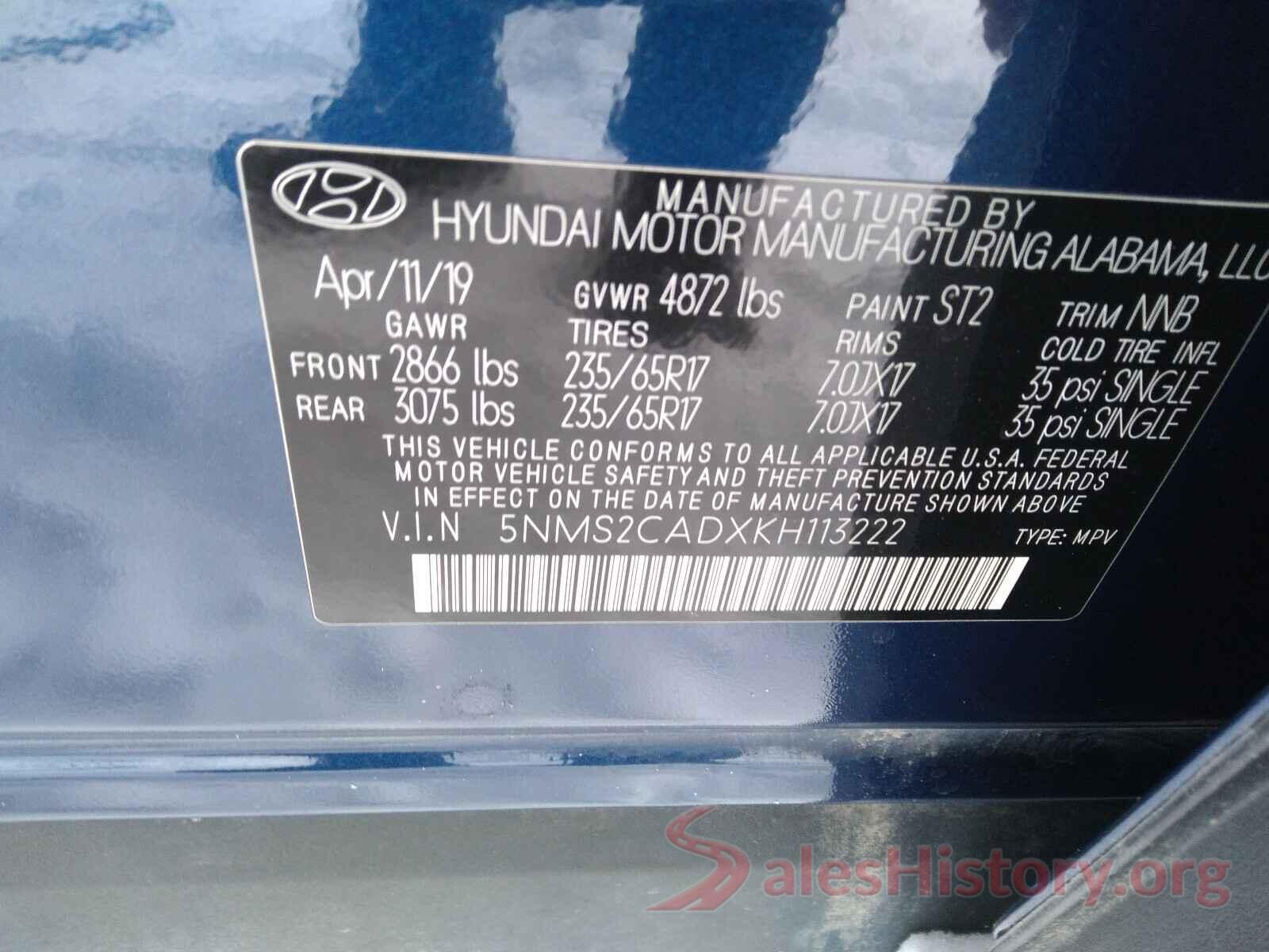 5NMS2CADXKH113222 2020 HYUNDAI SANTA FE