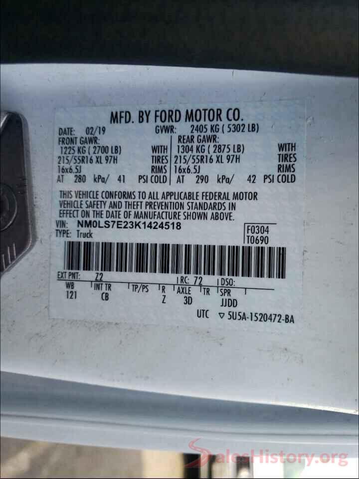 NM0LS7E23K1424518 2019 FORD TRANSIT CO