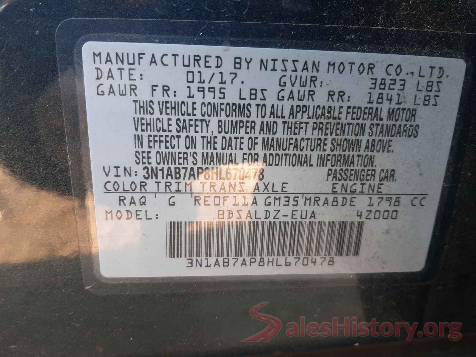 3N1AB7AP8HL670478 2017 NISSAN SENTRA