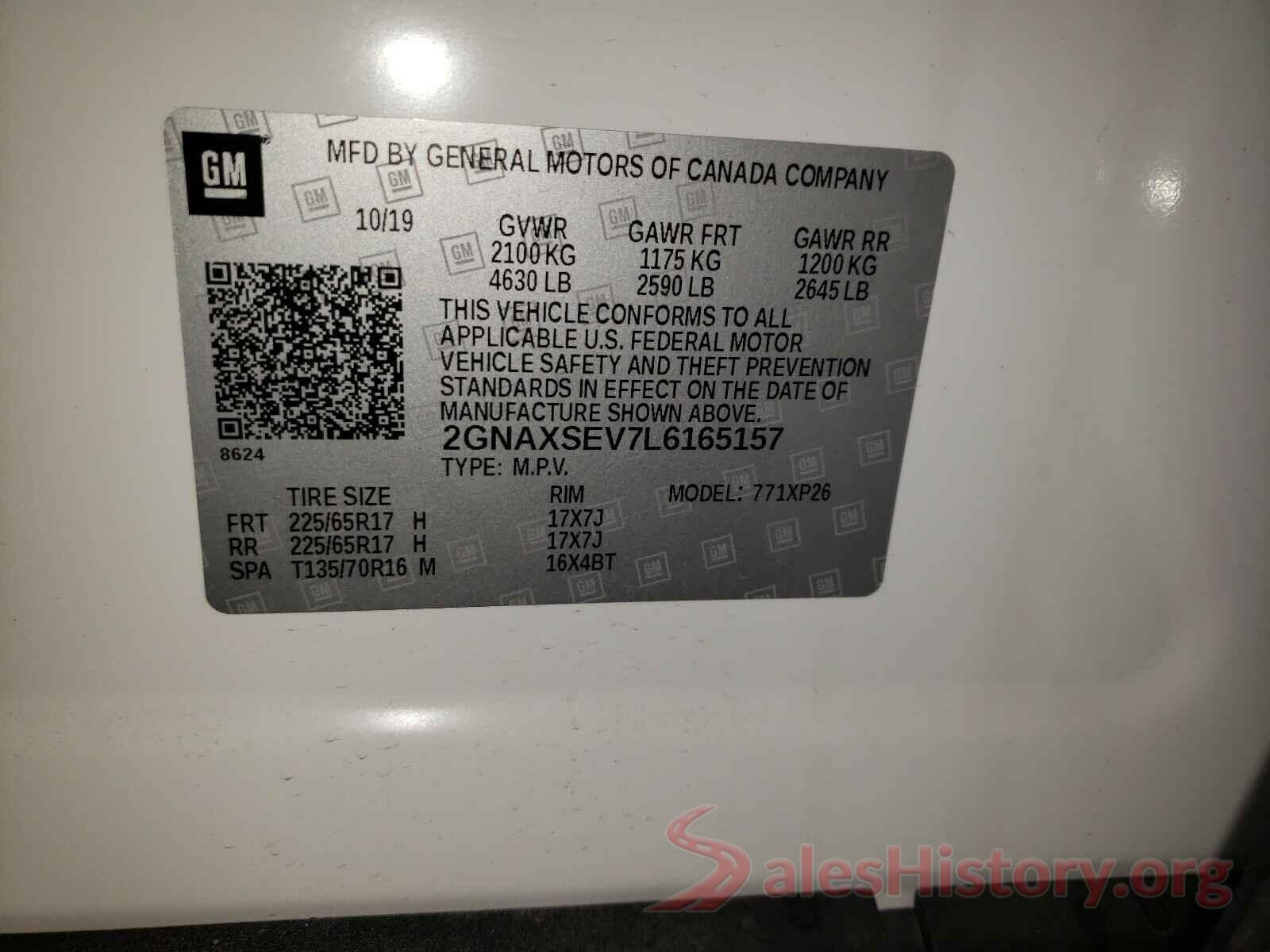 2GNAXSEV7L6165157 2020 CHEVROLET EQUINOX